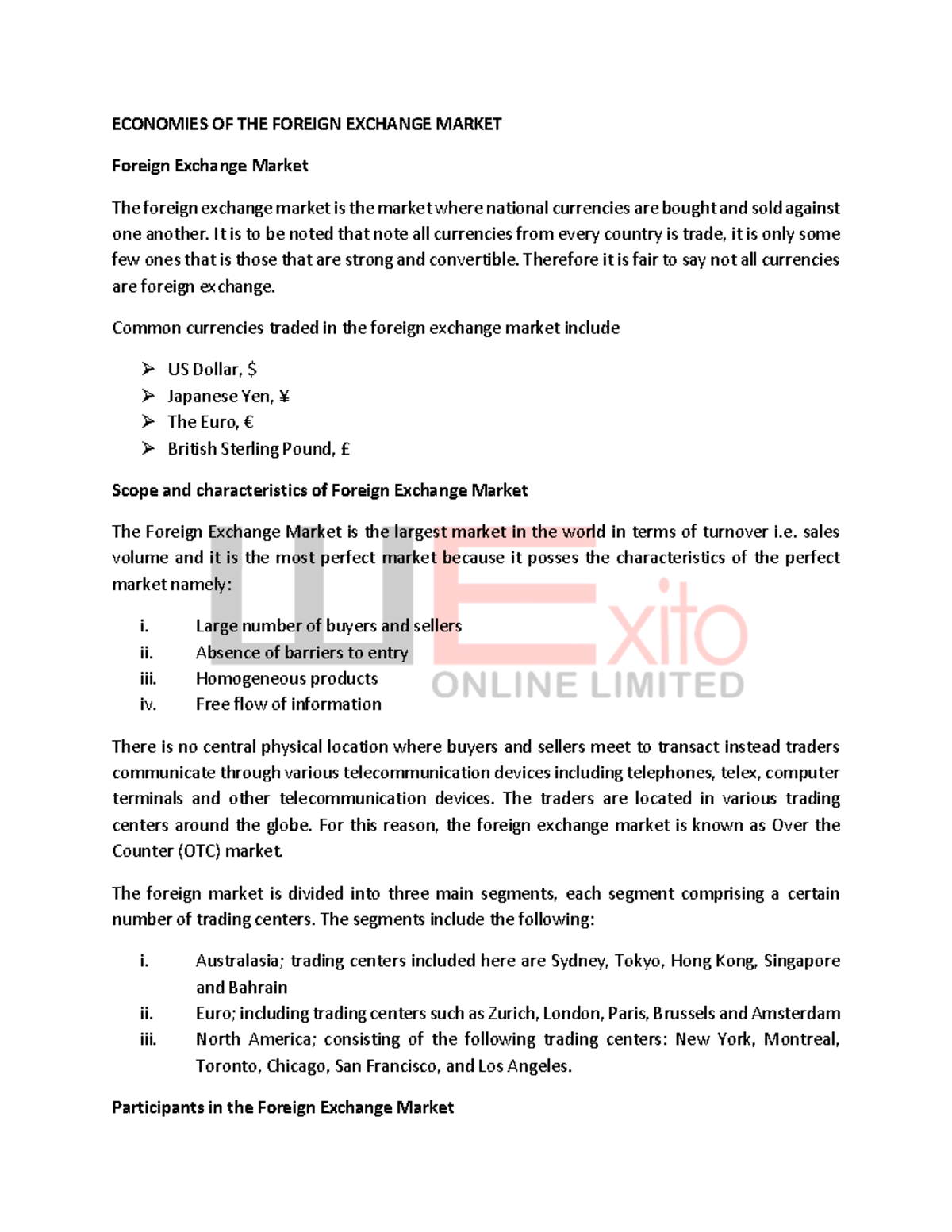 Foreign Echange Markets - ECONOMIES OF THE FOREIGN EXCHANGE MARKET ...