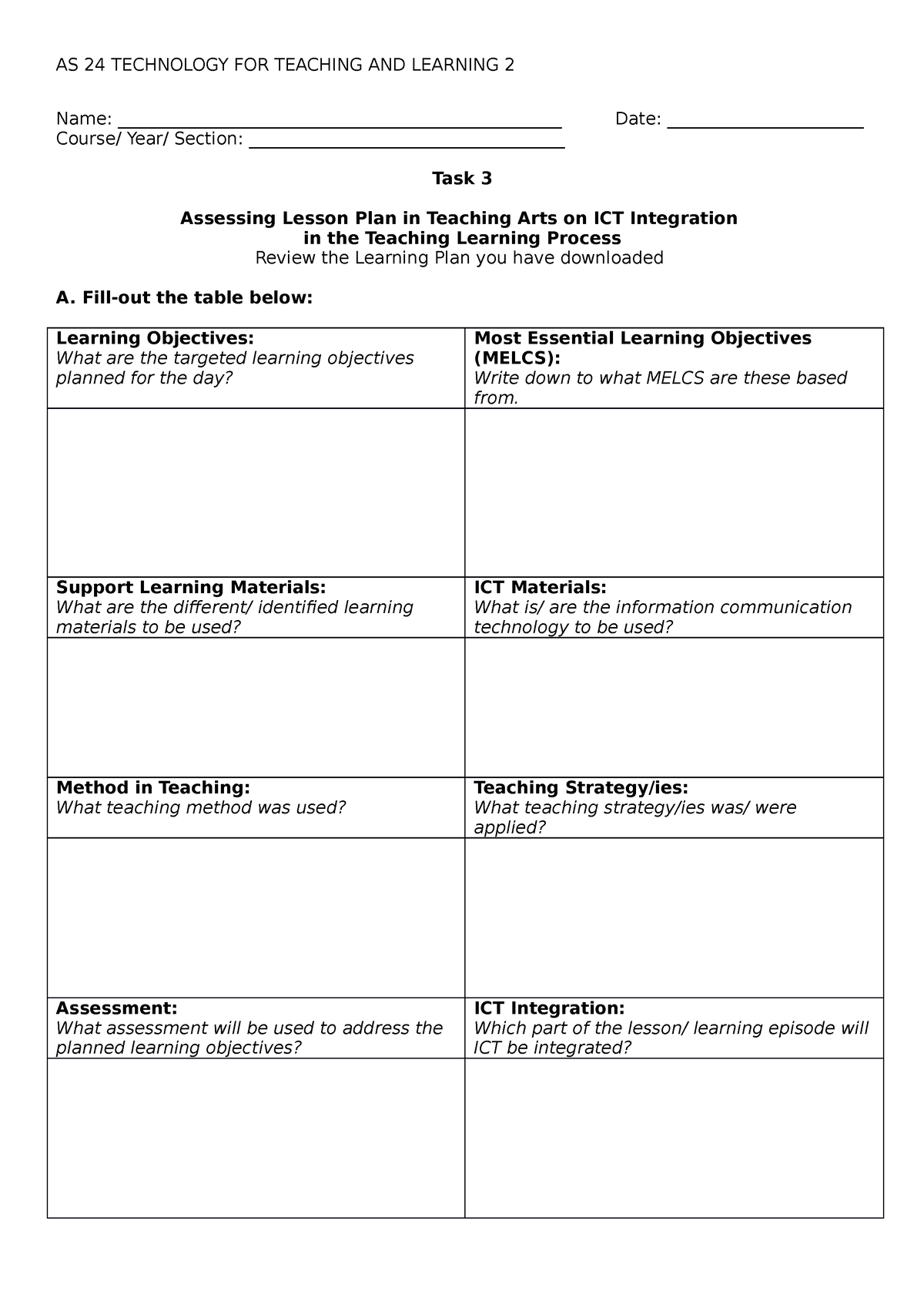 TTL 2 Worksheet 3 - Technology For Teaching And Learning - AS 24 ...