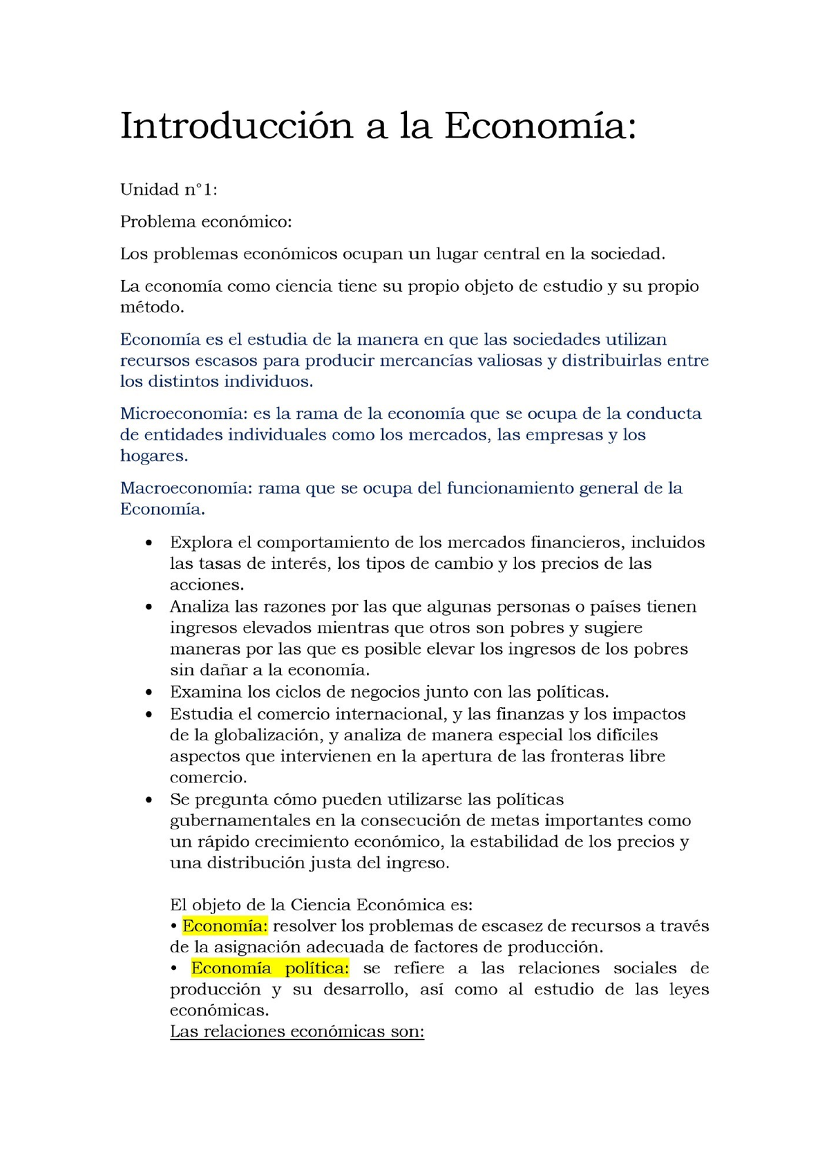 Economia Parcial 1 - Resumen De La Unidad 1 Y 2 - Introducción A La ...