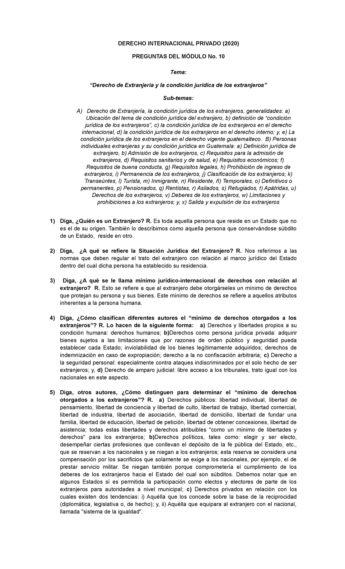 2020 2 Cuestionario Módulo 10 Derecho Internacional Privado Derecho Internacional Privado 5105