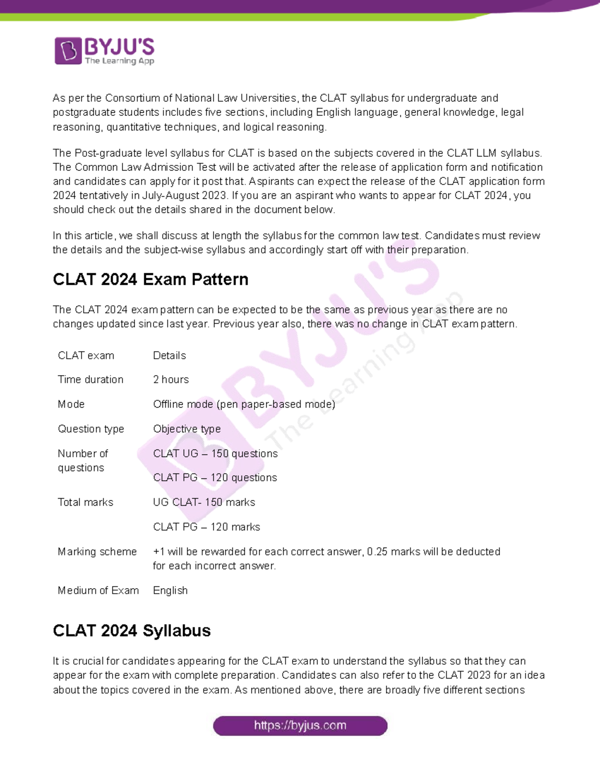 CLAT-Syllabus-Exam-Pattern-2024.docx - As per the Consortium of ...