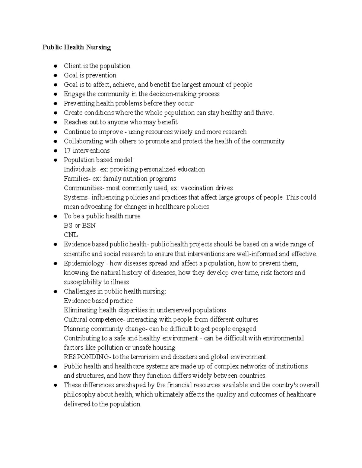 Community - Exam 1 notes - Public Health Nursing Client is the ...