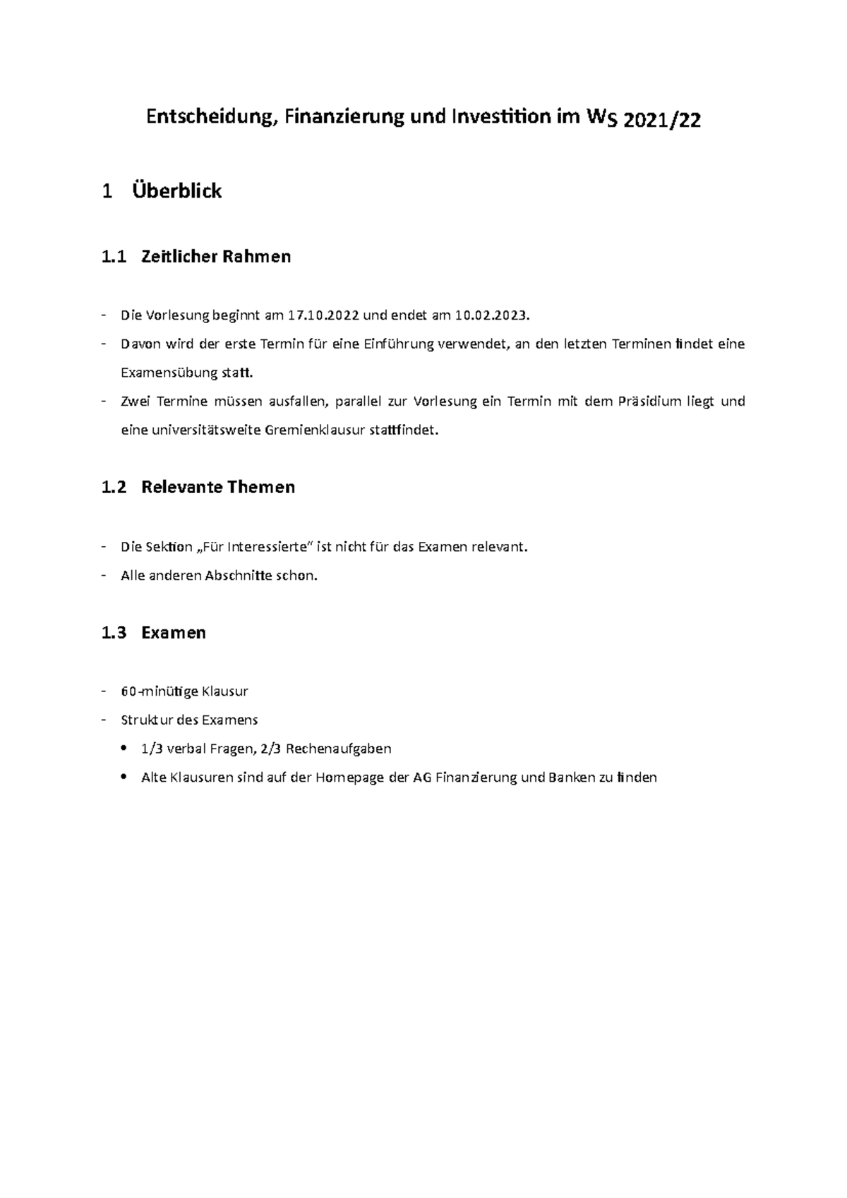 Entscheidung Finanzierung Und Investition Uni Marburg Lehrplan EFI - Entscheidung, Finanzierung und Investition im WS 2021/ 1