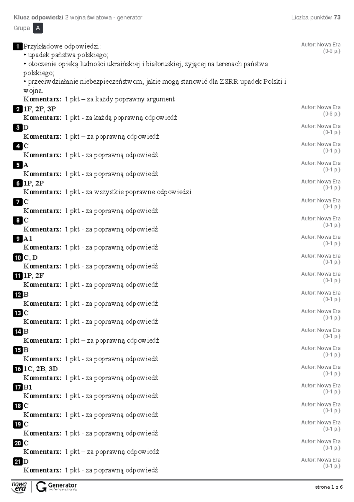 2 wojna światowa generator Klucz odpowiedzi - Klucz odpowiedzi 2 wojna
