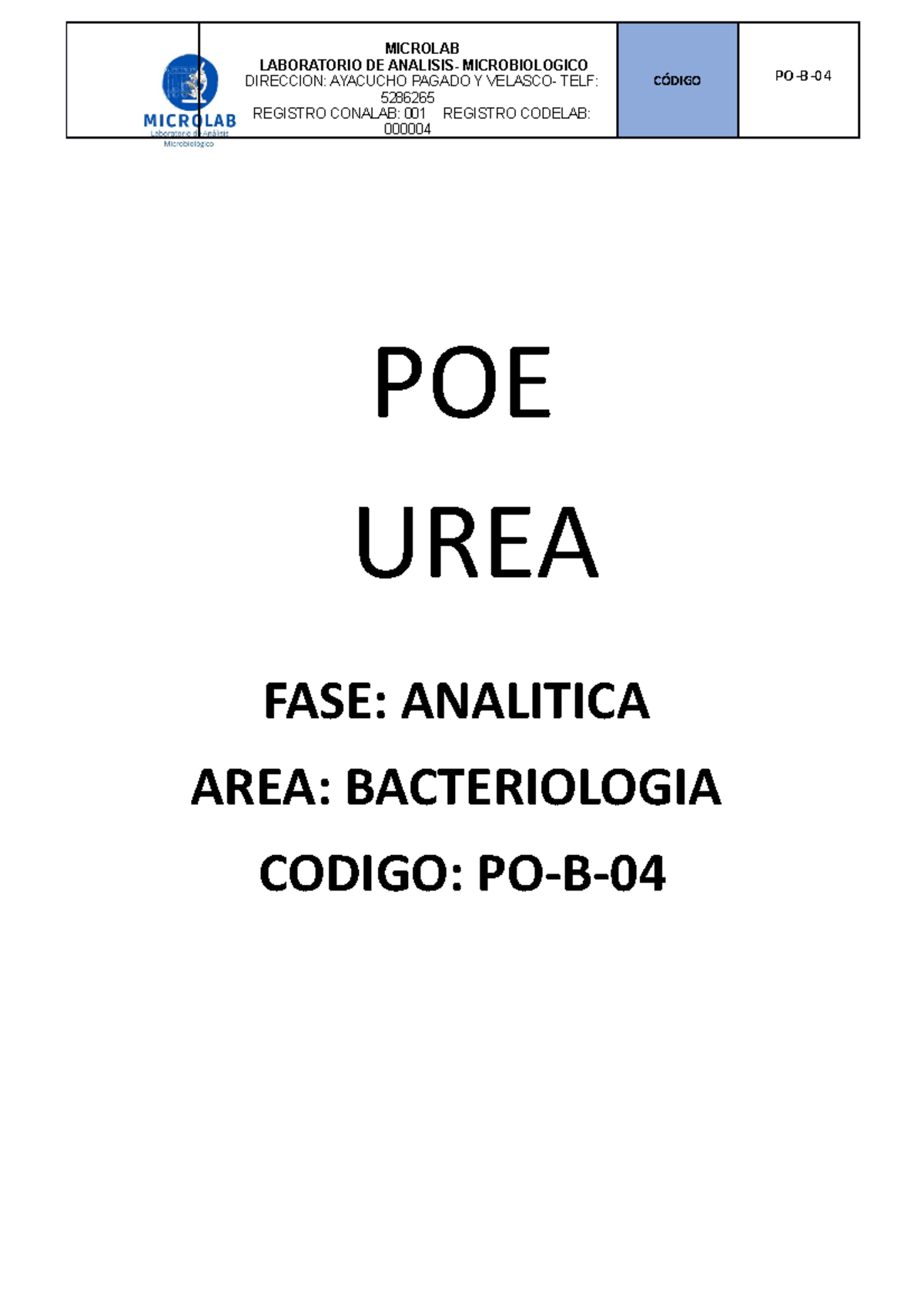 POE UREA OFI - informe de poe - POE UREA FASE: ANALITICA AREA ...