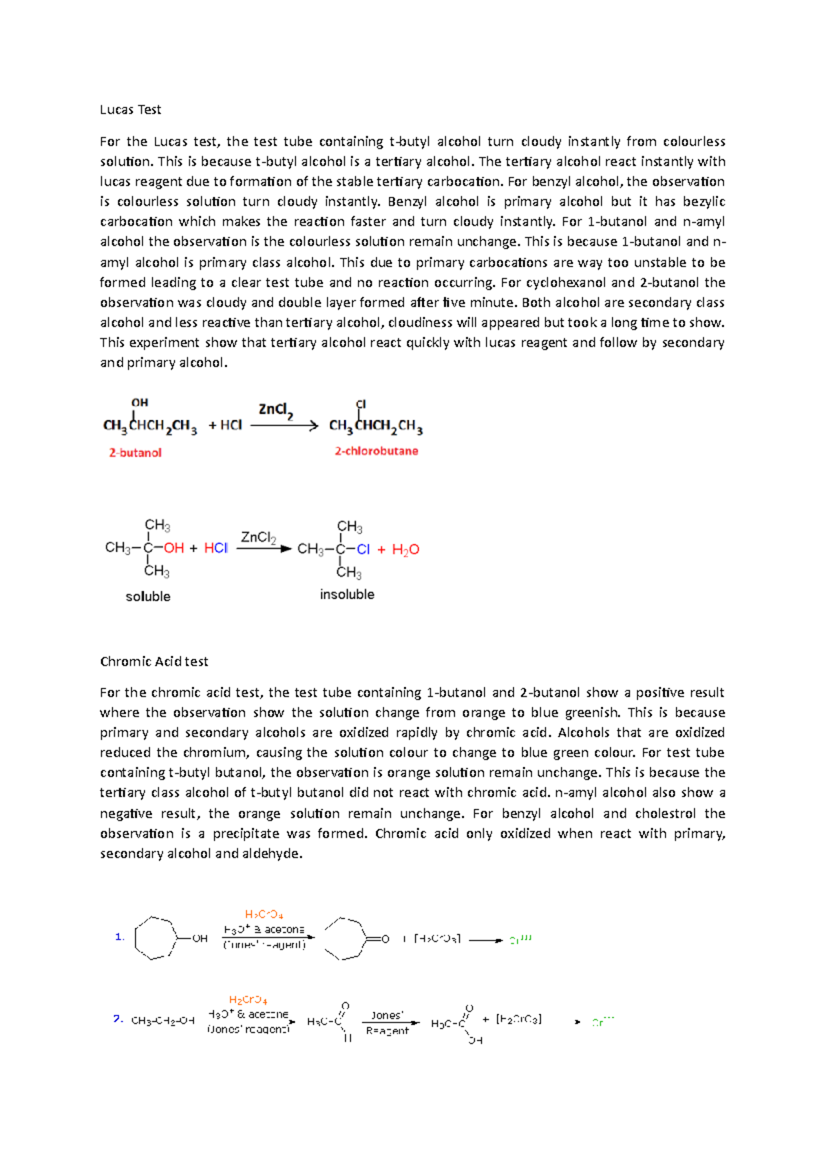 Lab report chm 301 Lucas Test For the Lucas test, the test tube