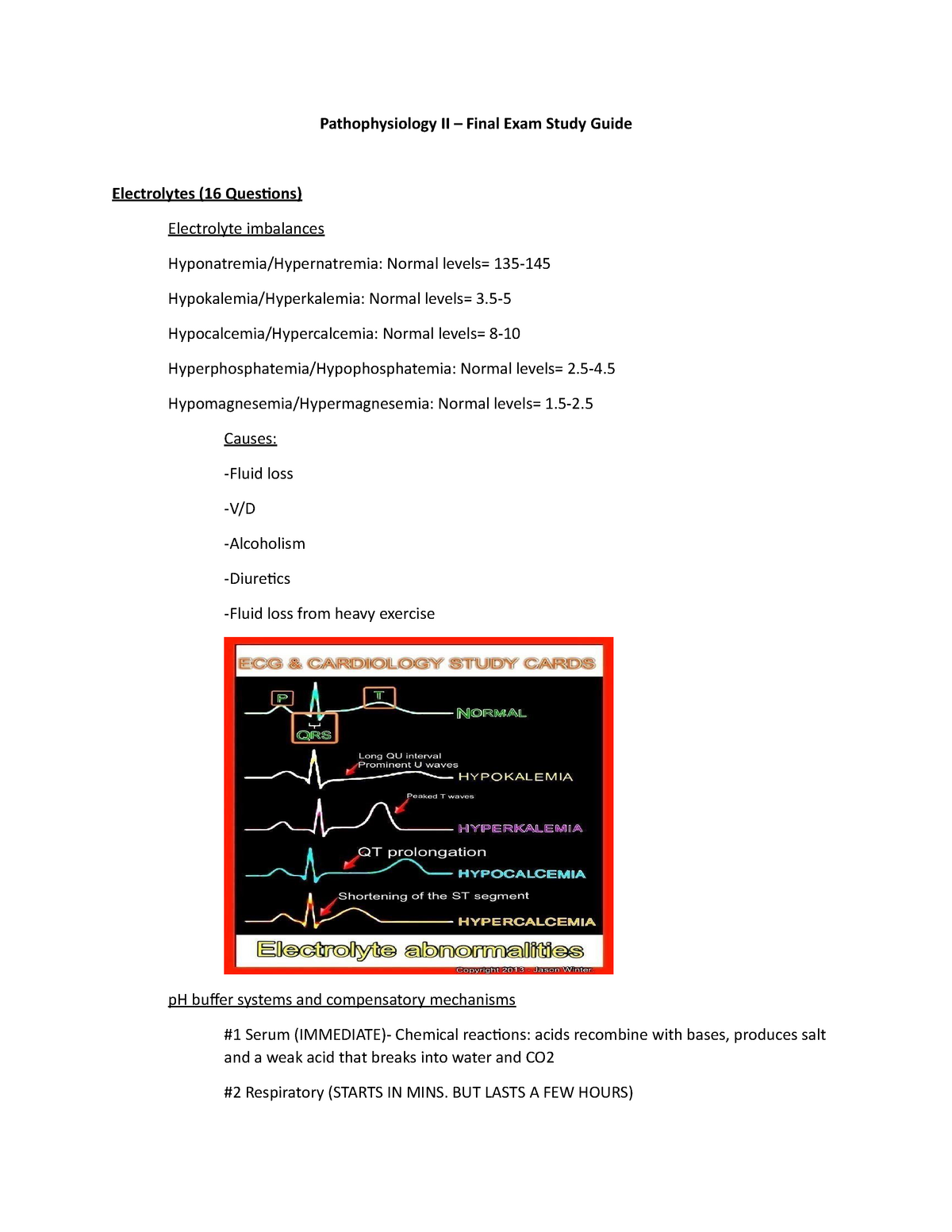 Patho 2 final exam study guide - Pathophysiology II – Final Exam Study  Guide Electrolytes (16 - Studocu