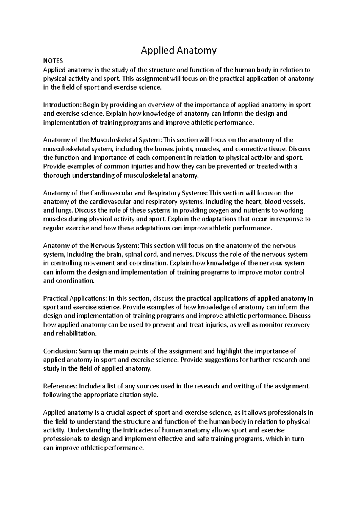 Sport and exercise nutrition Applied Anatomy NOTES Applied anatomy is