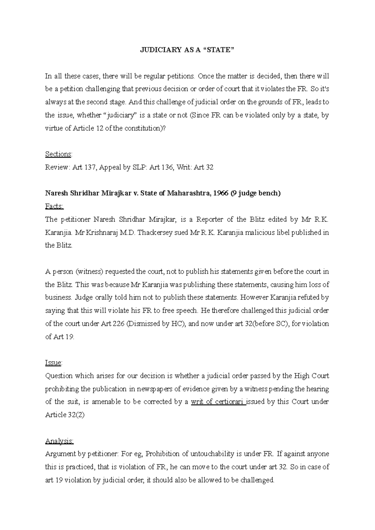 5(P). Judiciary AS A “ State” - JUDICIARY AS A “STATE” In all these ...