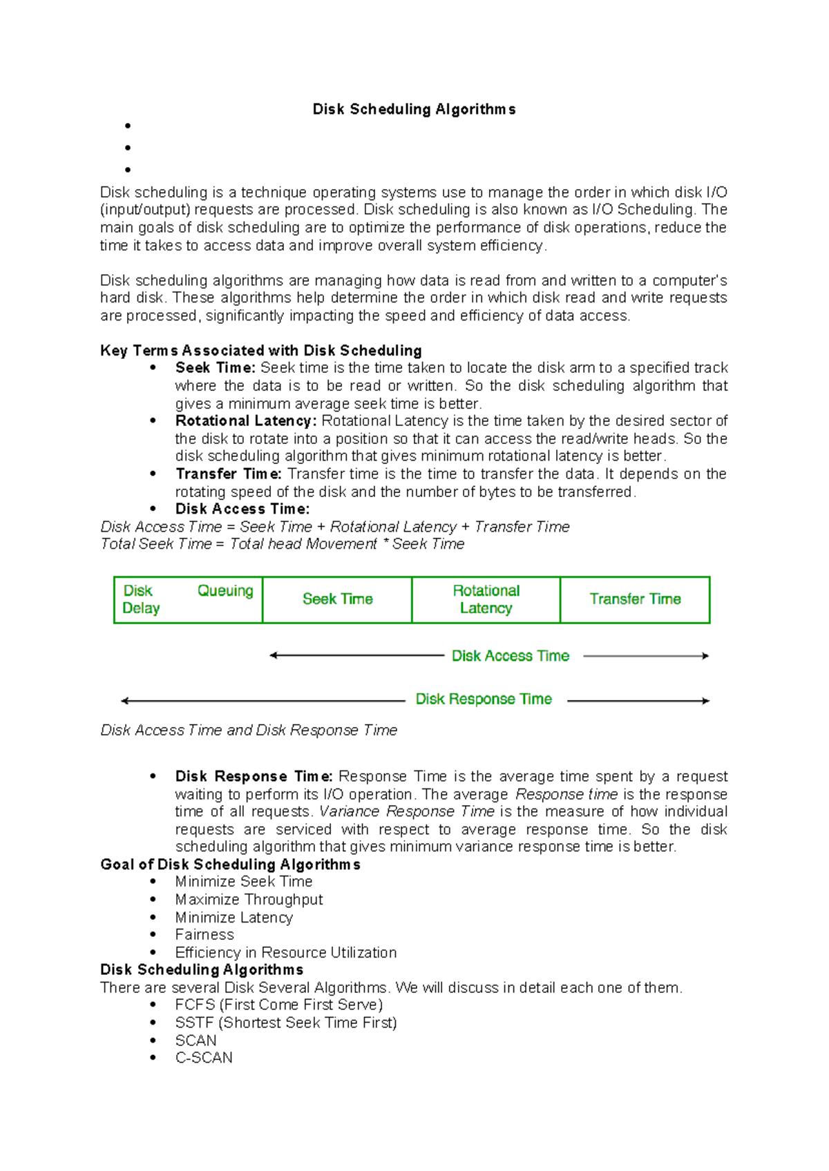 Disk Scheduling Algorithms - Disk Scheduling Algorithms Disk scheduling ...