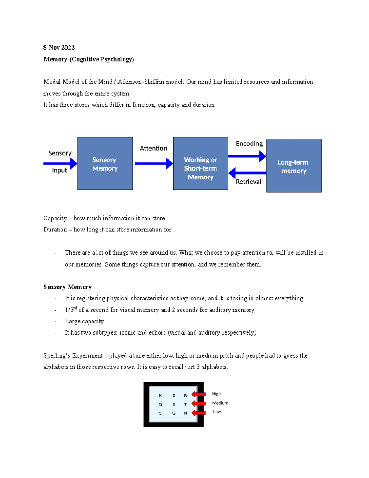 Psych 101 (memory - cognitive) - 8 Nov 2022 Memory (Cognitive ...