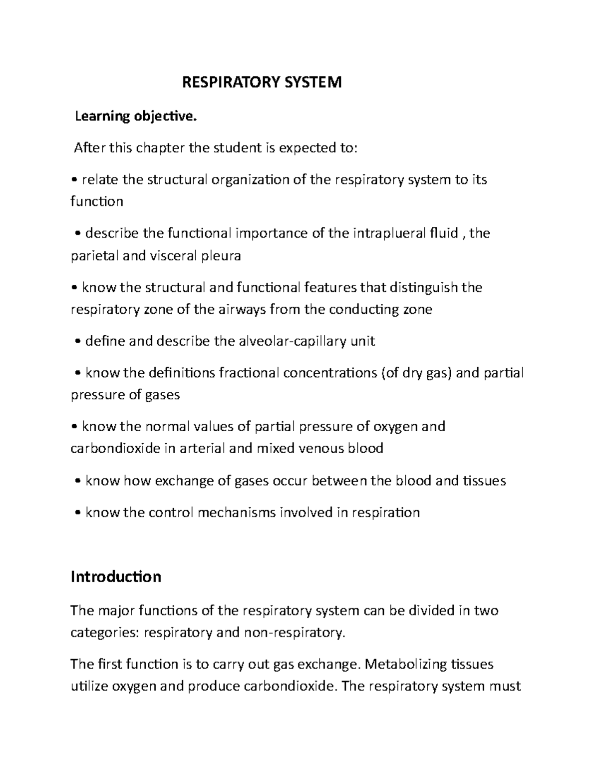 Respiratory System - RESPIRATORY SYSTEM Learning objective. After this ...