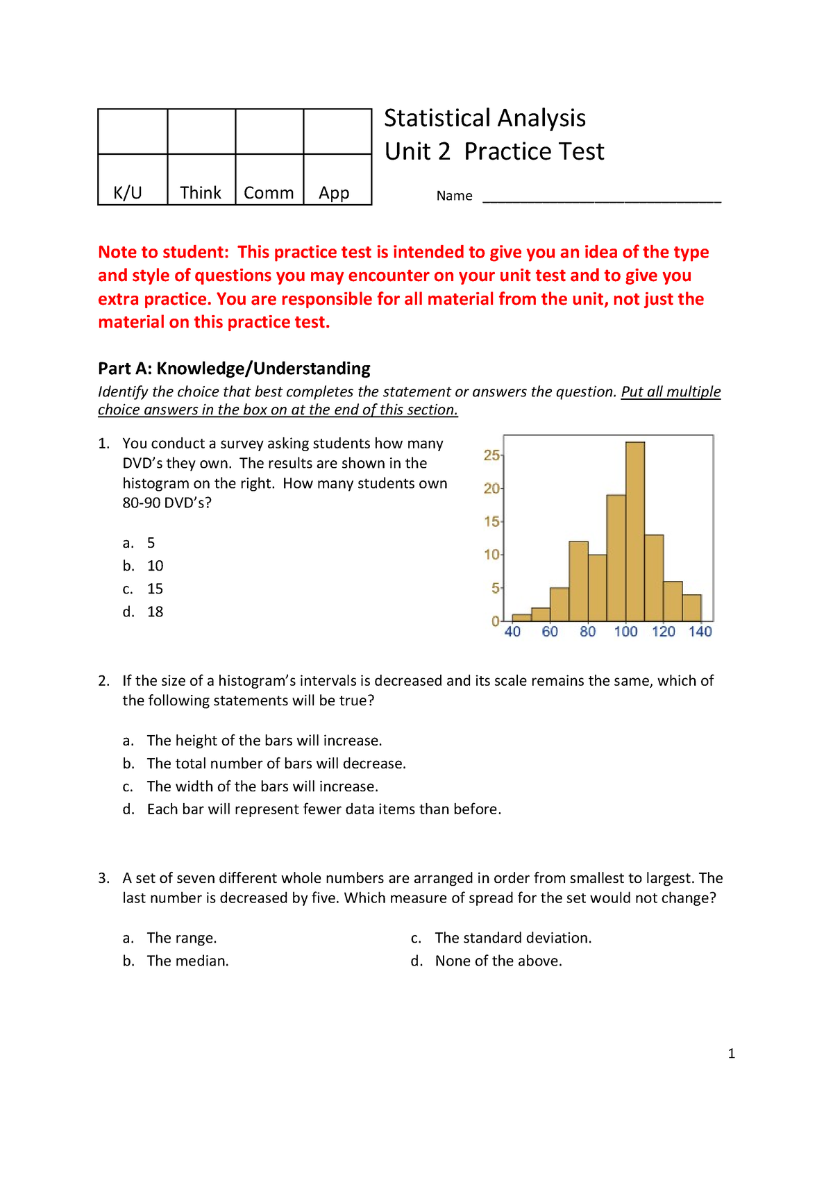 MDM4U- Unit 2 Practice Test and Solutions - Statistical Analysis ...