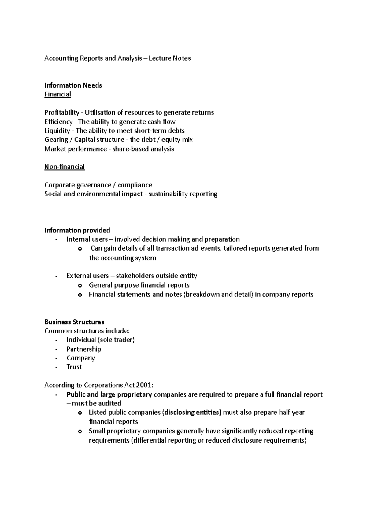 Lecture Notes (1,2) - Accounting Reports and Analysis – Lecture Notes ...