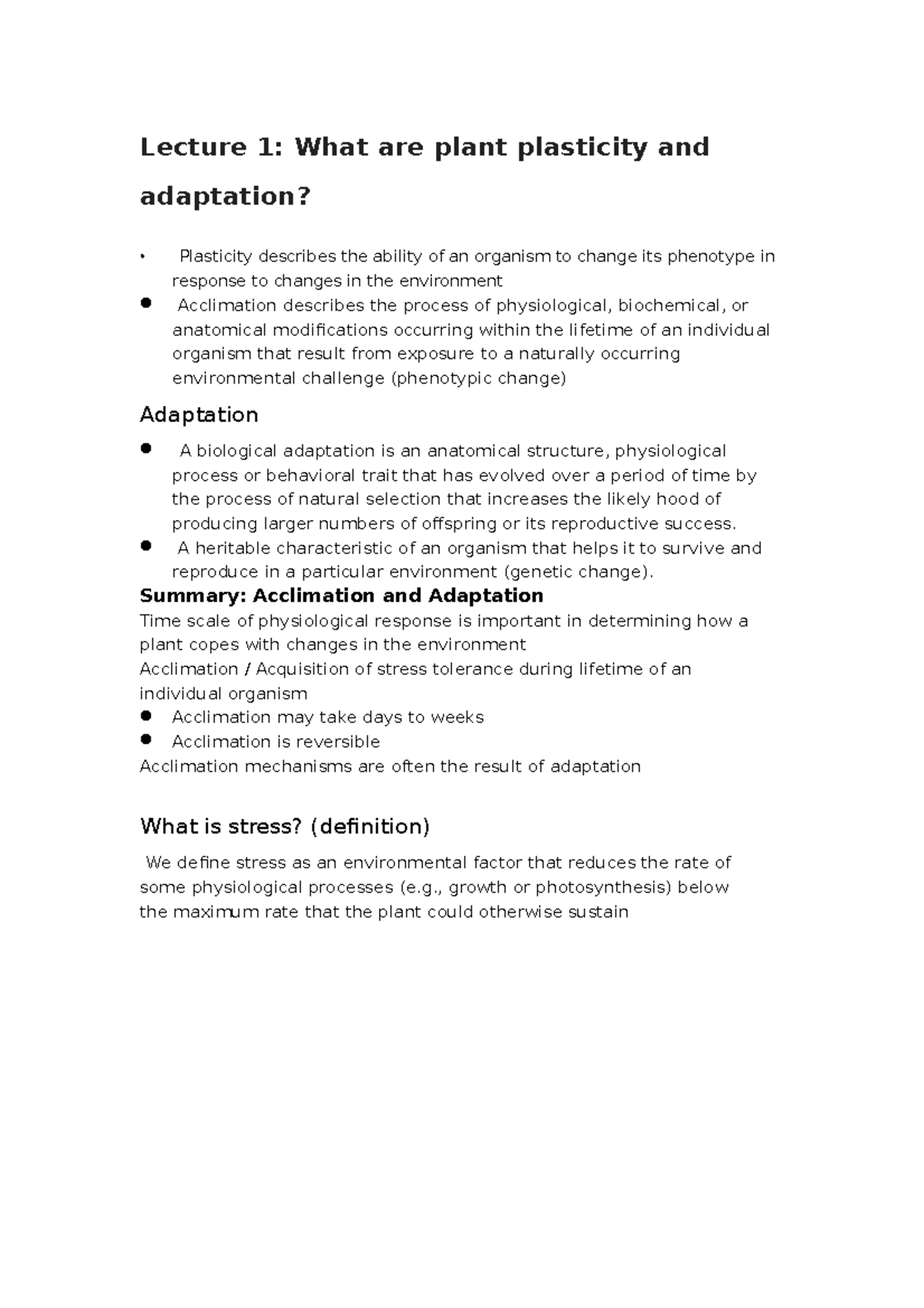 Lecture 1 - Lecture 1: What are plant plasticity and adaptation ...