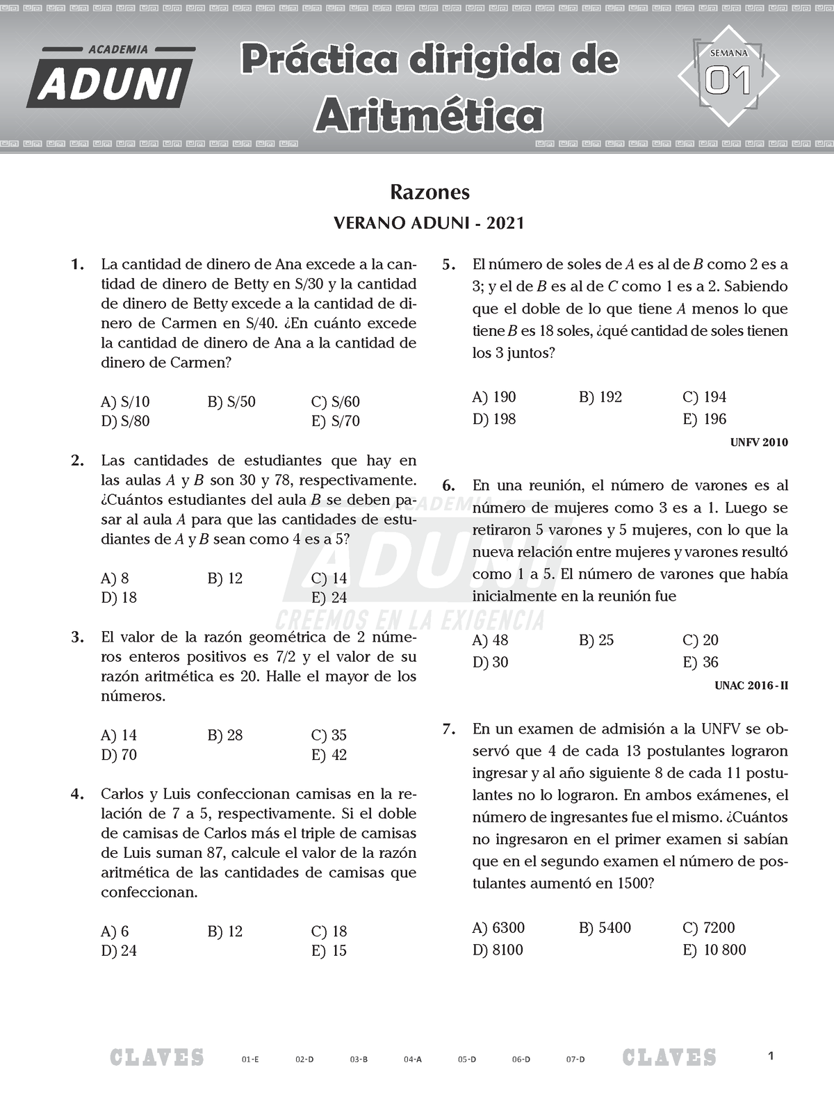 Semana 01 Aritmetica Práctica - Verano ADUNI Aritmética La Cantidad De ...