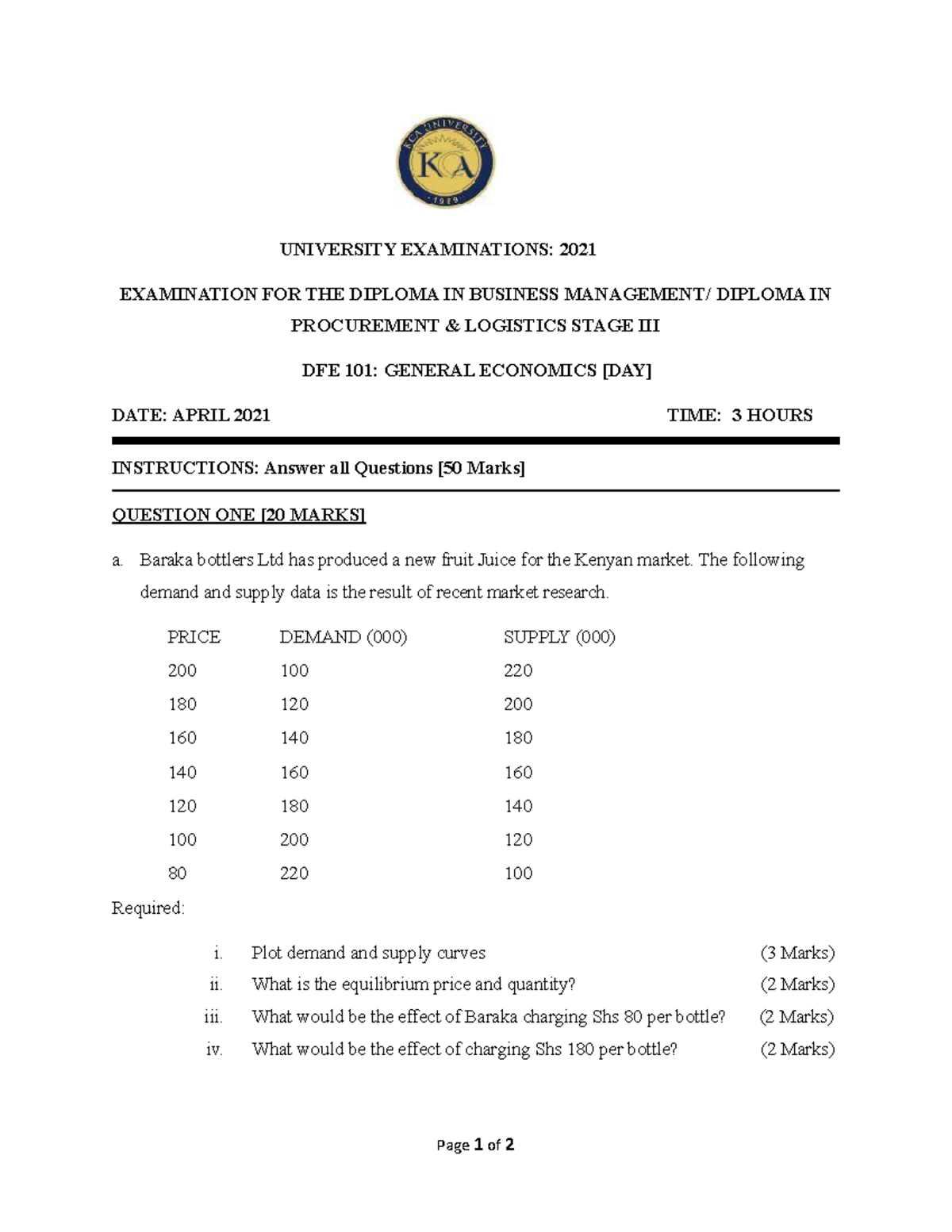 DFE 101 General Economics mandatory Assignment by Dr.stephen Mcodhiambo ...