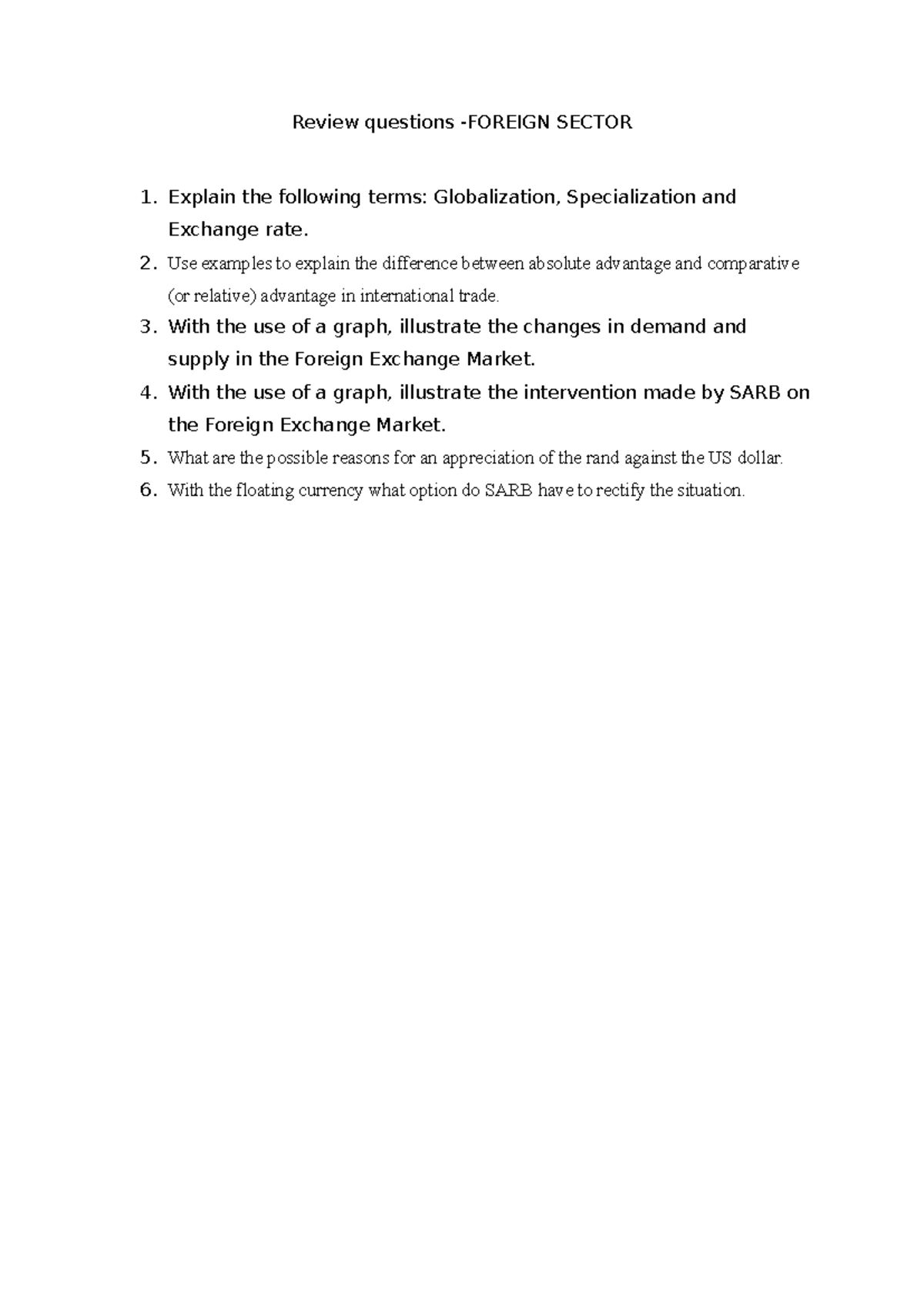 Review questions - Foreign sector - Review questions -FOREIGN SECTOR ...