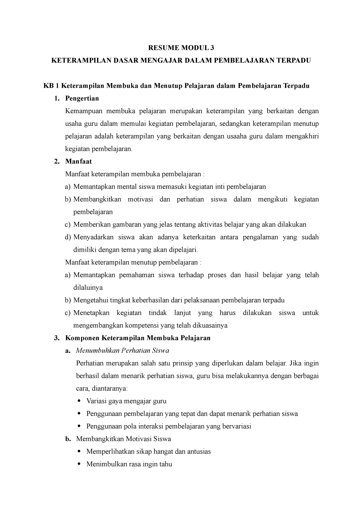 Resume Modul 3 - RESUME MODUL 3 KETERAMPILAN DASAR MENGAJAR DALAM ...