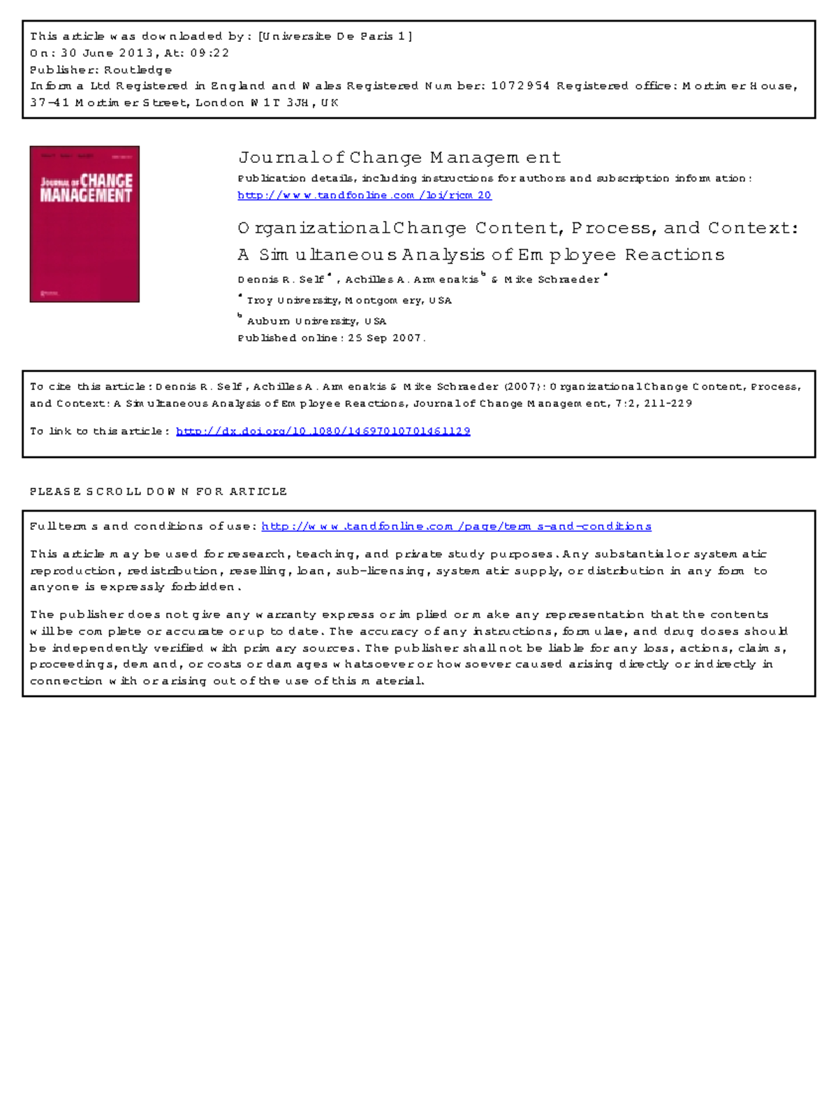 Organizational Change Content, Process, and Context A Simultaneous ...