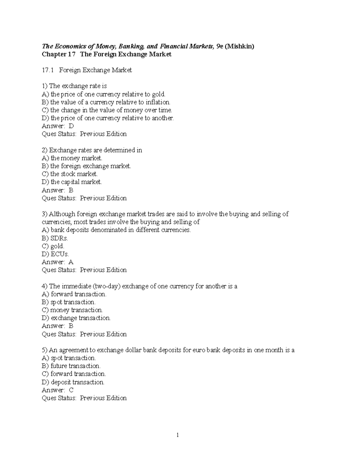 Chap17 - Chapter 17 Test Bank - The Economics Of Money, Banking, And ...