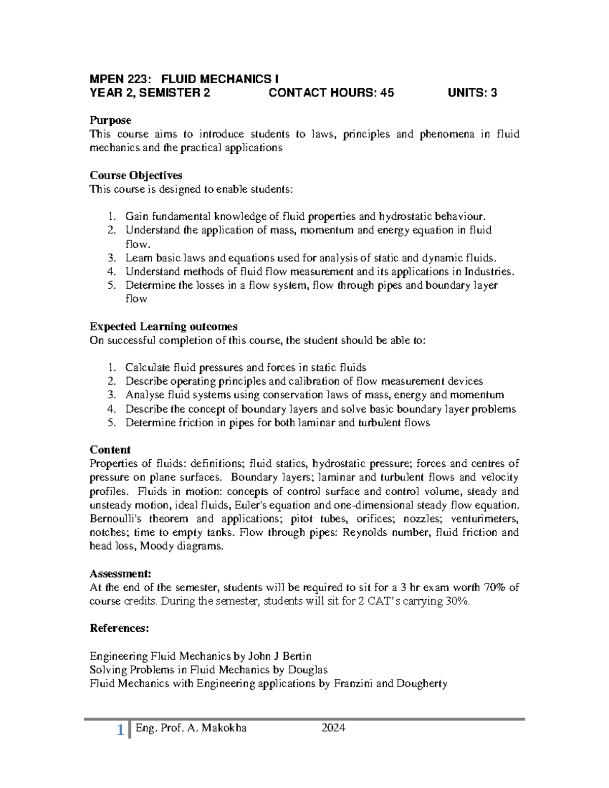 223Chapter 1 2024 - Fluid, streamline - MPEN 223: FLUID MECHANICS I ...