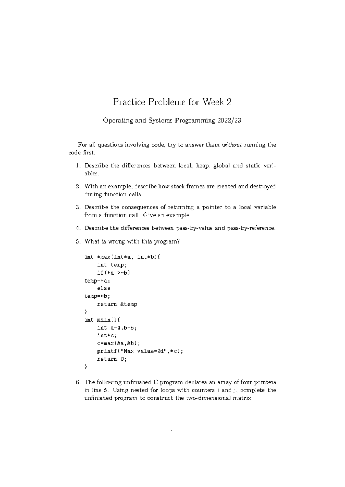 Practice Questions - Practice Problems for Week 2 Operating and Systems ...