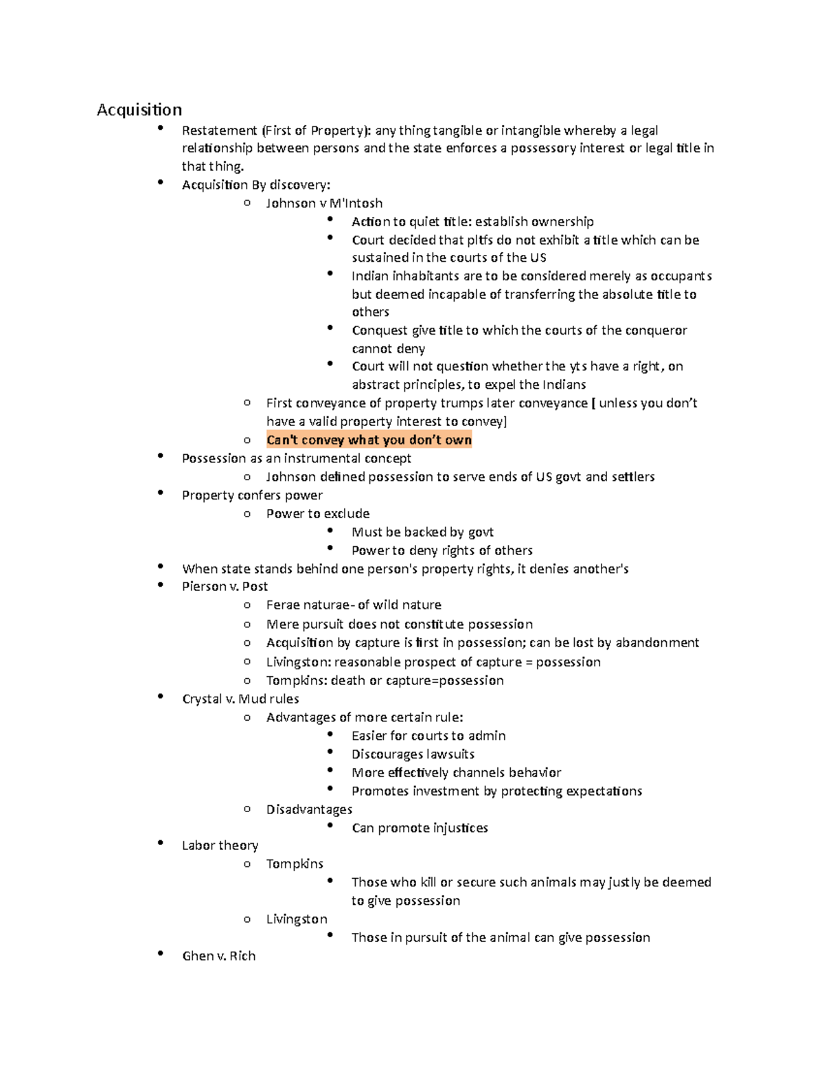 Property Outline - Acquisition Restatement (First of Property): any ...