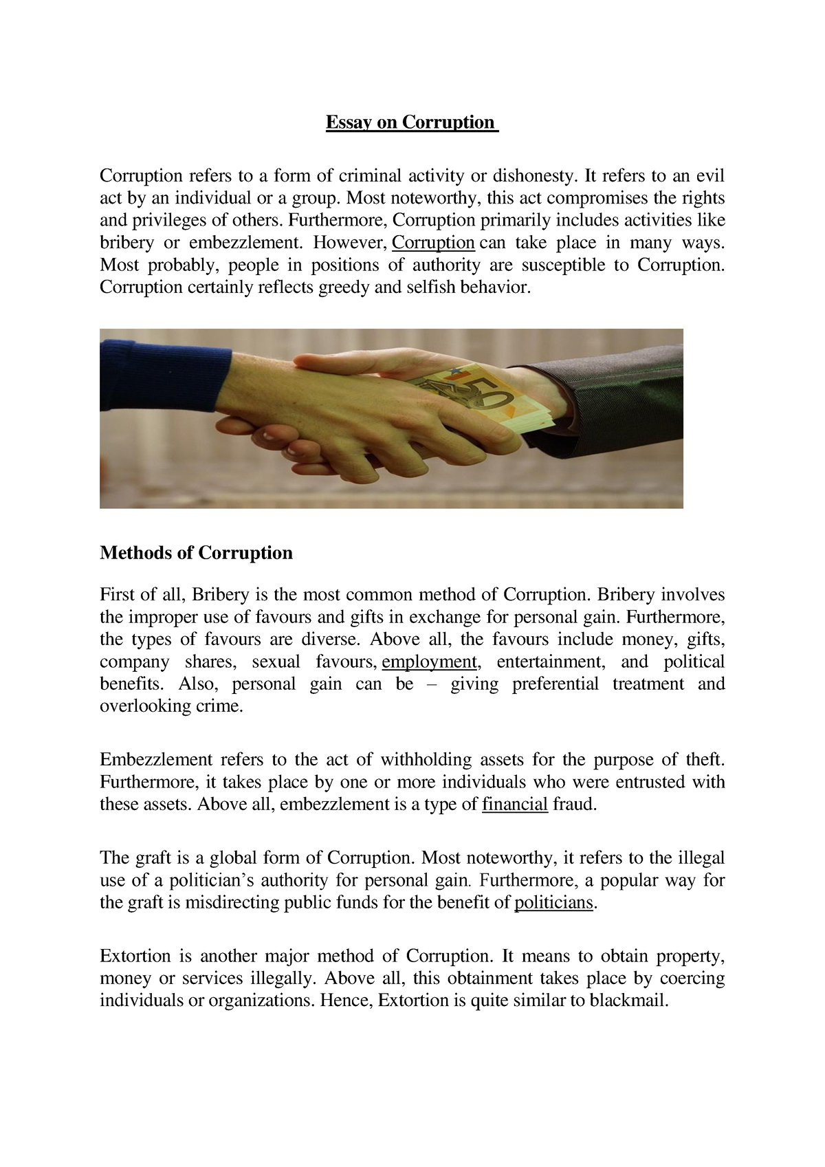 essay on the consequences of bribery and corruption