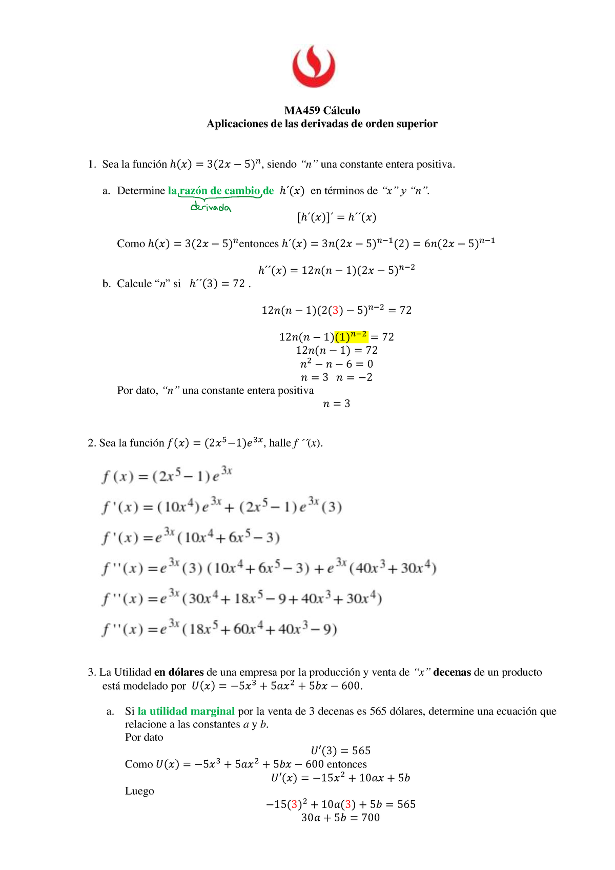 2.2.b Problemas De Aplicación De Derivadas De Orden Superior - MA459 ...