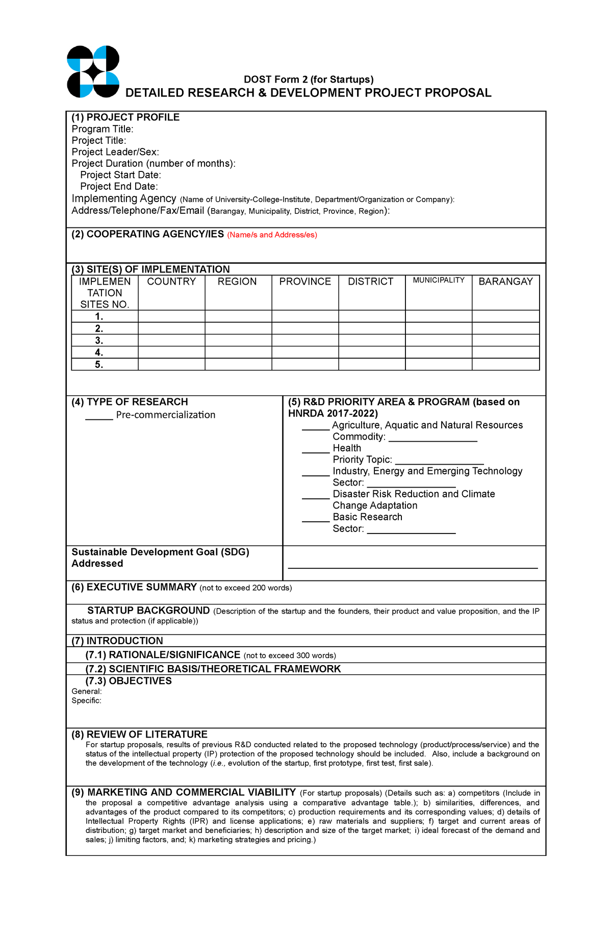 dost research proposal format