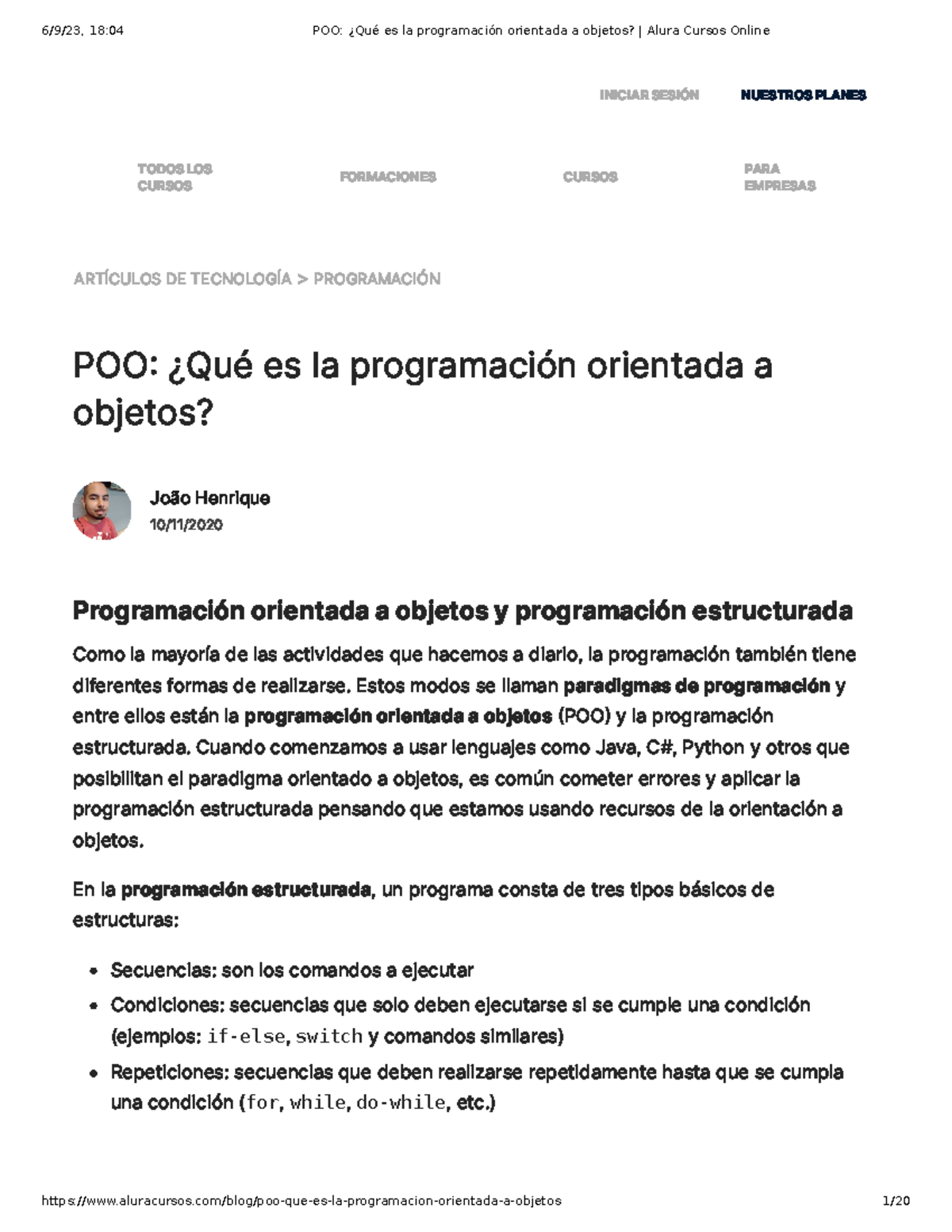 POO ¿Qué es la programación orientada a objetos Alura Cursos Online ...