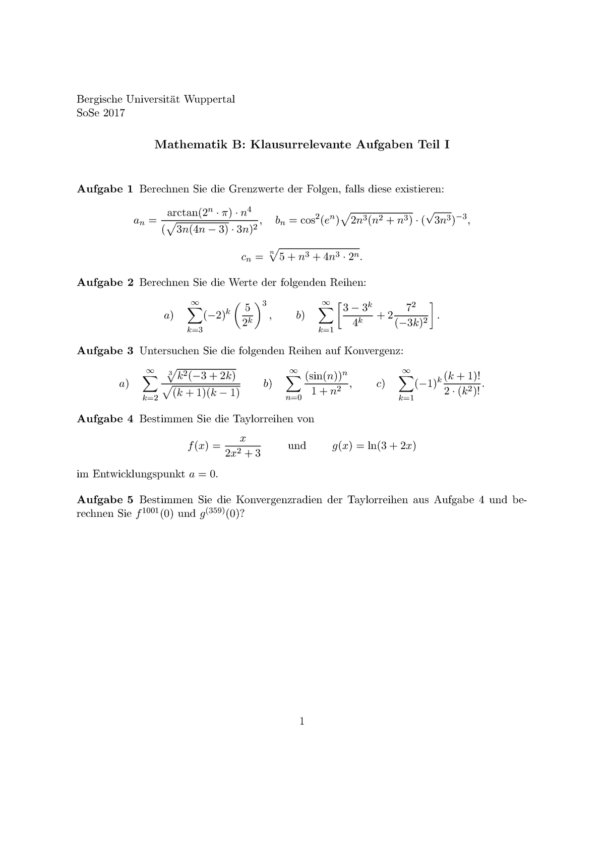 Klausurvorbereitungskurs Mathe B 2017 Teil1 - Bergische Universit¨ At ...