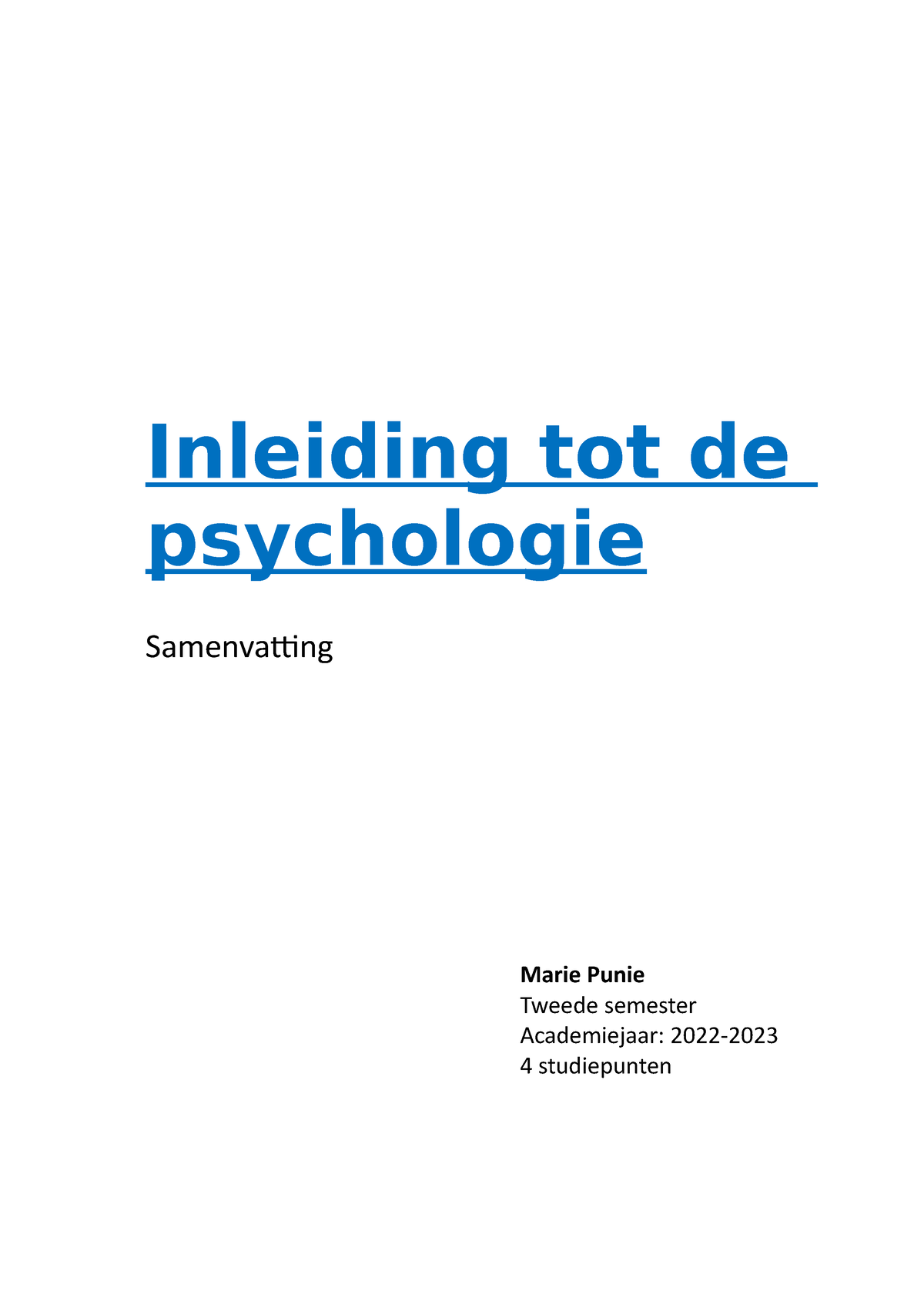 SV - Inleiding Tot De Psychologie - Inleiding Tot De Psychologie ...