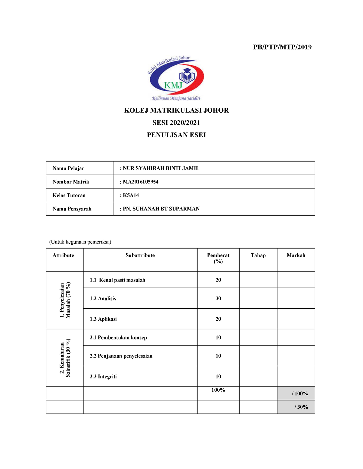 contoh assignment ekonomi matrikulasi