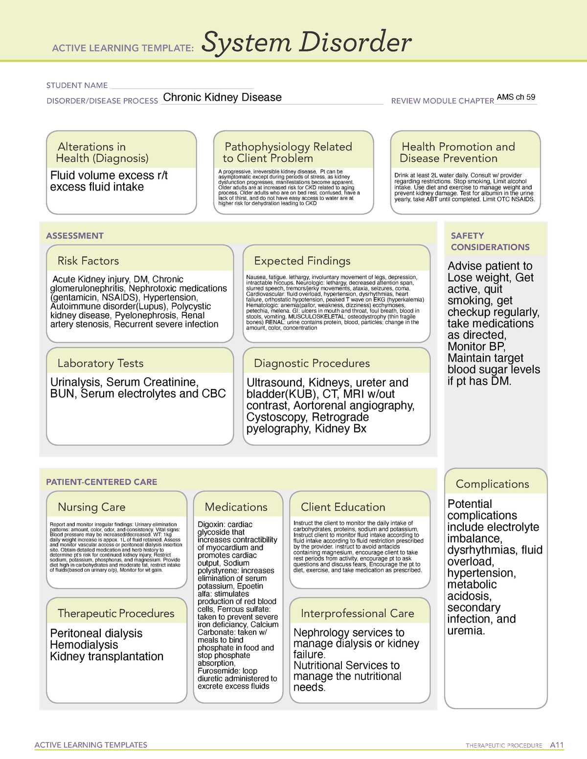 Ati System Disorder Ckd Pdf Active Learning Template Student Name MOMCUTE