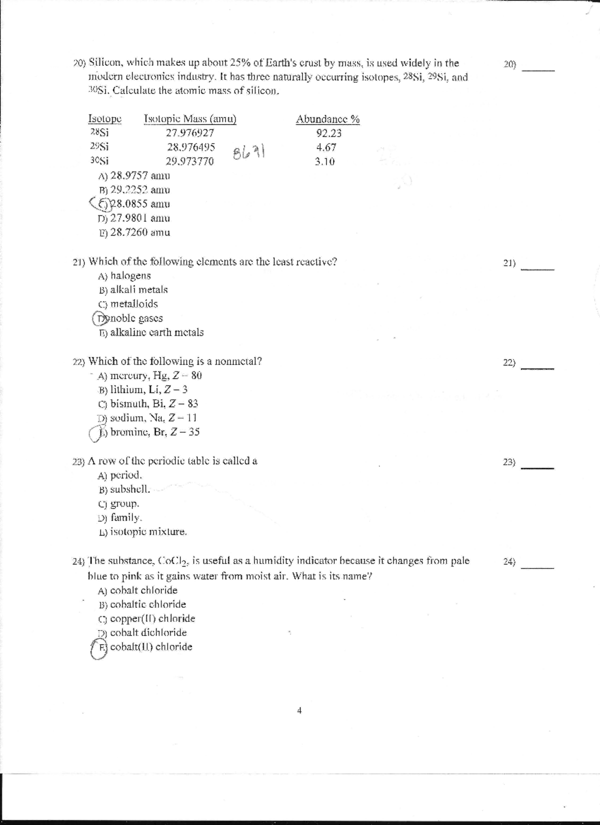 Chem exam 1 p 4 - Exam questions. No answers. - CHEM 1411 - Studocu