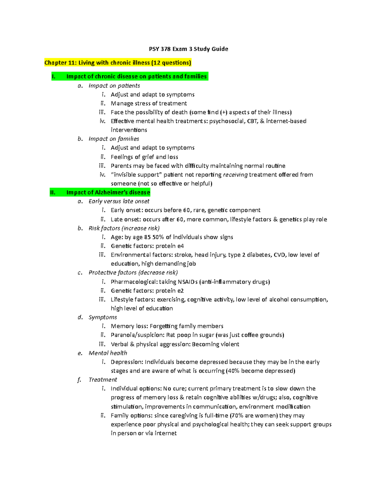 PSY 378 Exam 3 Study Guide - PSY 378 Exam 3 Study Guide Chapter 11 ...