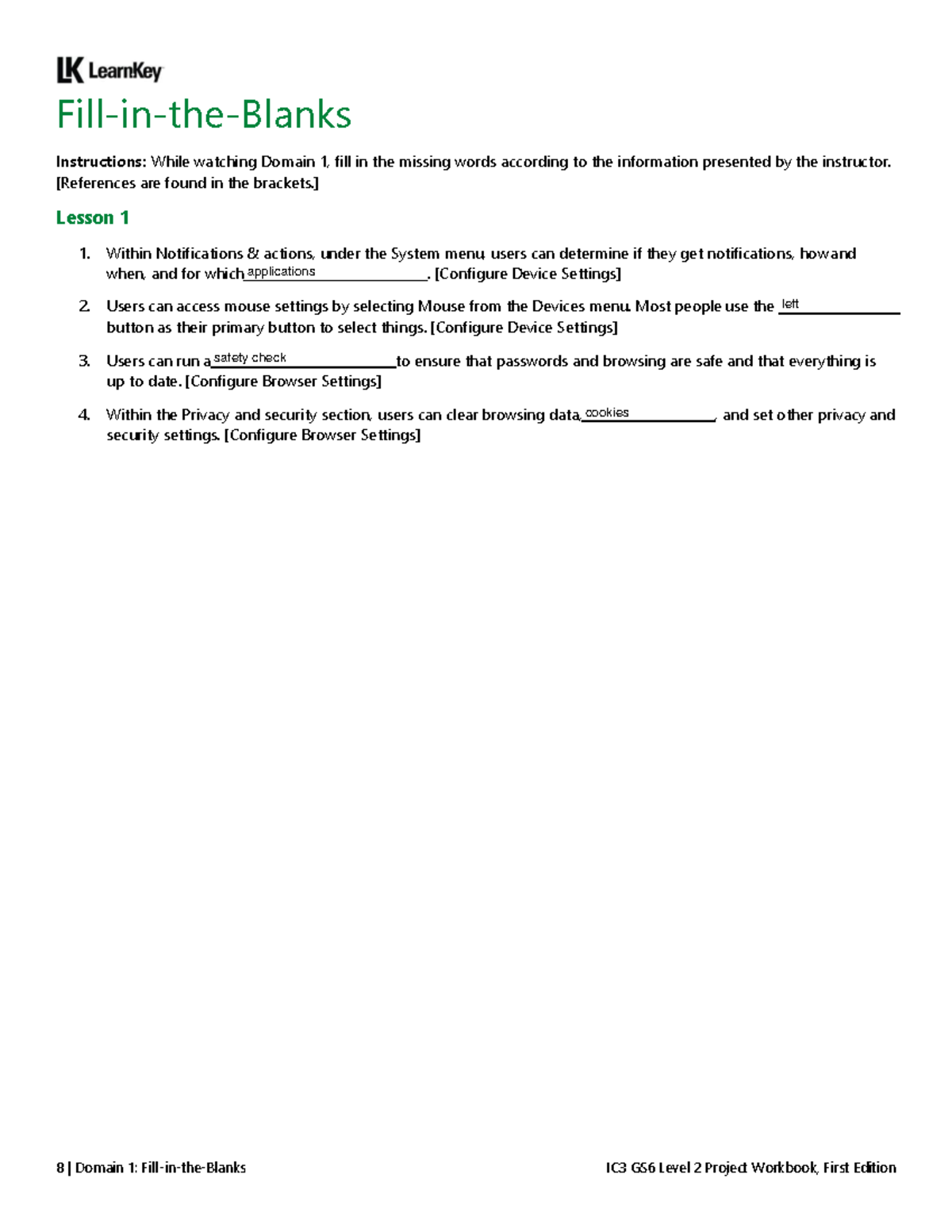 Level 2 Domain 1 Lesson 1 Workbook - 8 | Domain 1: Fill-in-the-Blanks ...