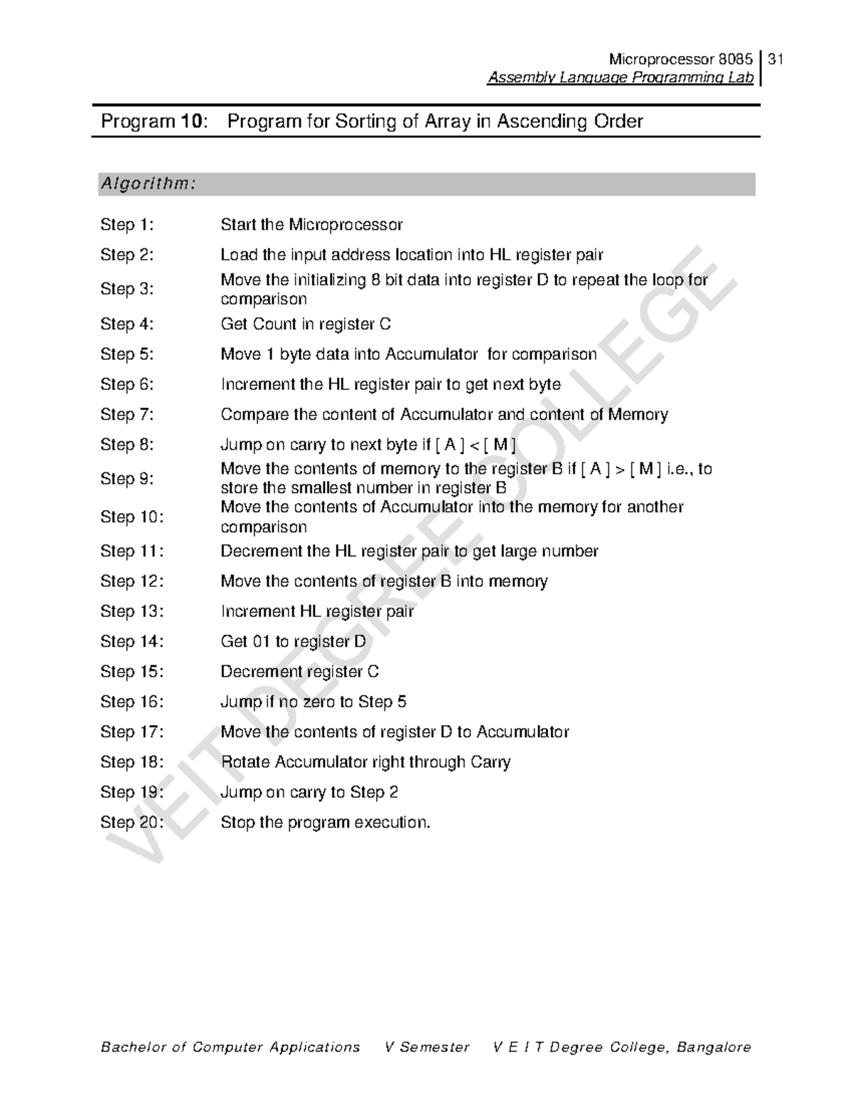 Program 10 - Microprocessor 8085 31 Assembly Language Programming Lab ...