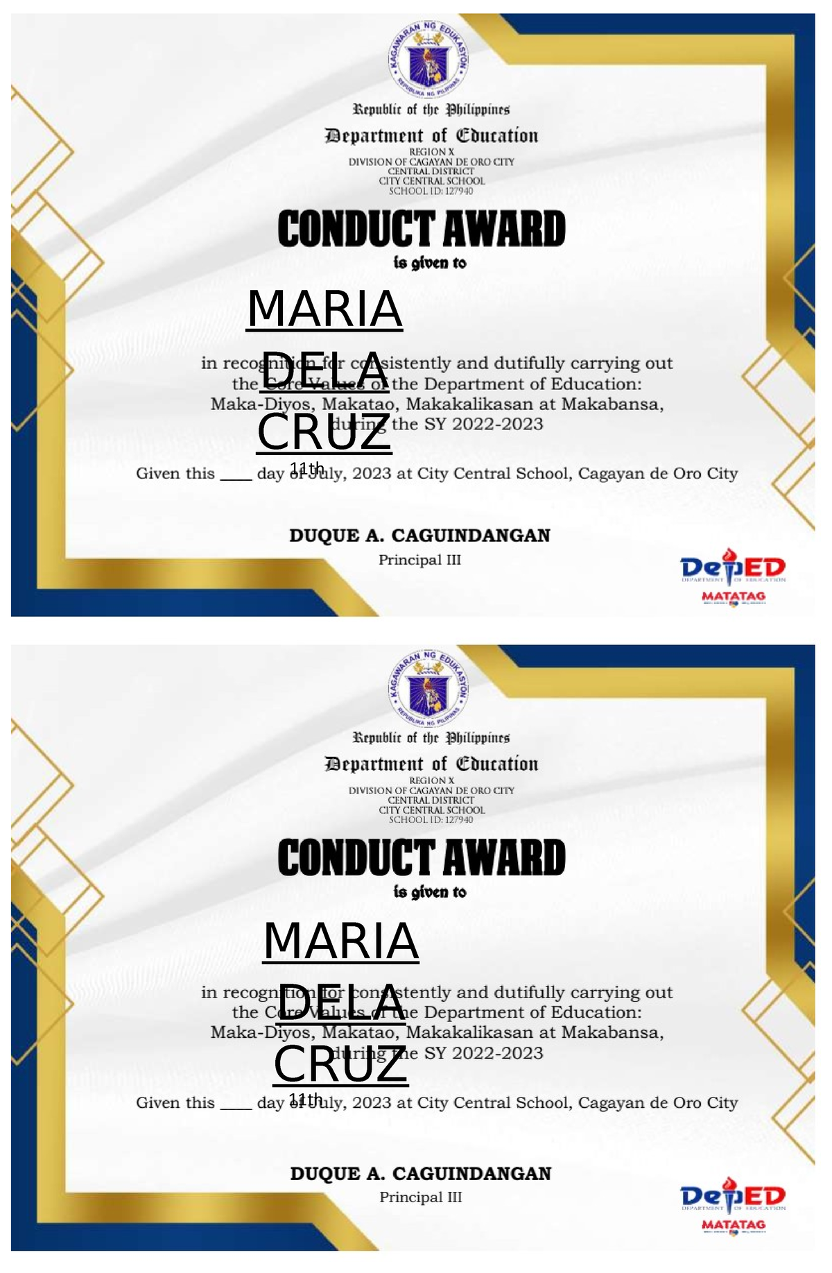 Conduct-award-editable - English Major - PNU - Studocu