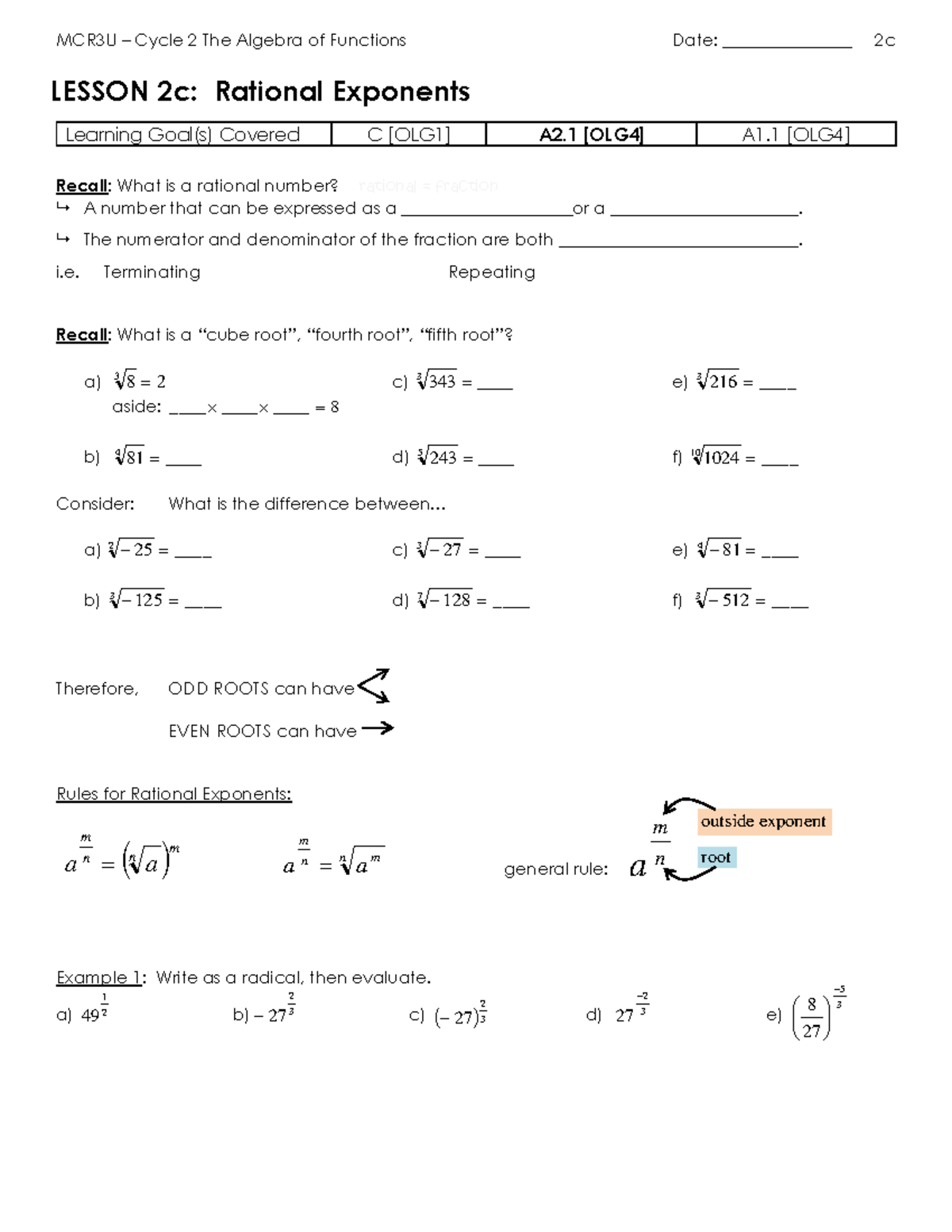 C2 - 2c - Rational Exponents Lesson - MCR3U – Cycle 2 The Algebra Of ...