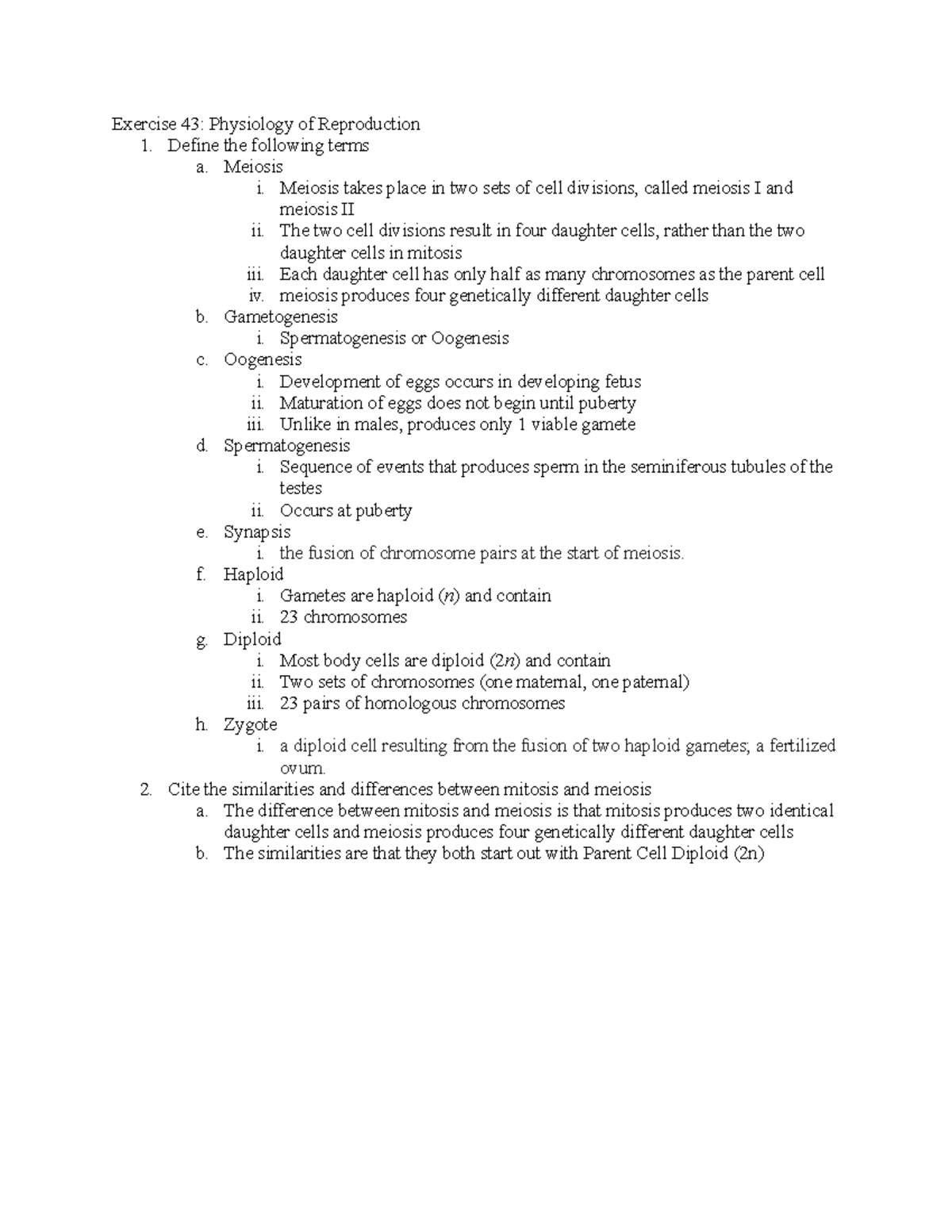 physiology of reproduction - Exercise 43: Physiology of Reproduction 1 ...