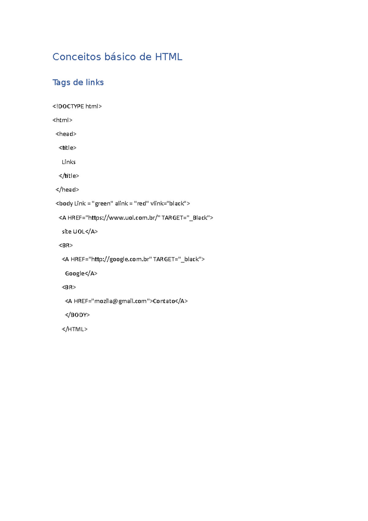 02 - Conceitos básico de HTML - Conceitos básico de HTML Tags de links ...