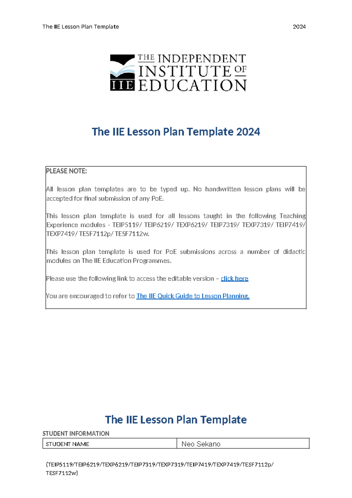 TEIP6219 TE204 Lesson Plan Template edited - The IIE Lesson Plan ...