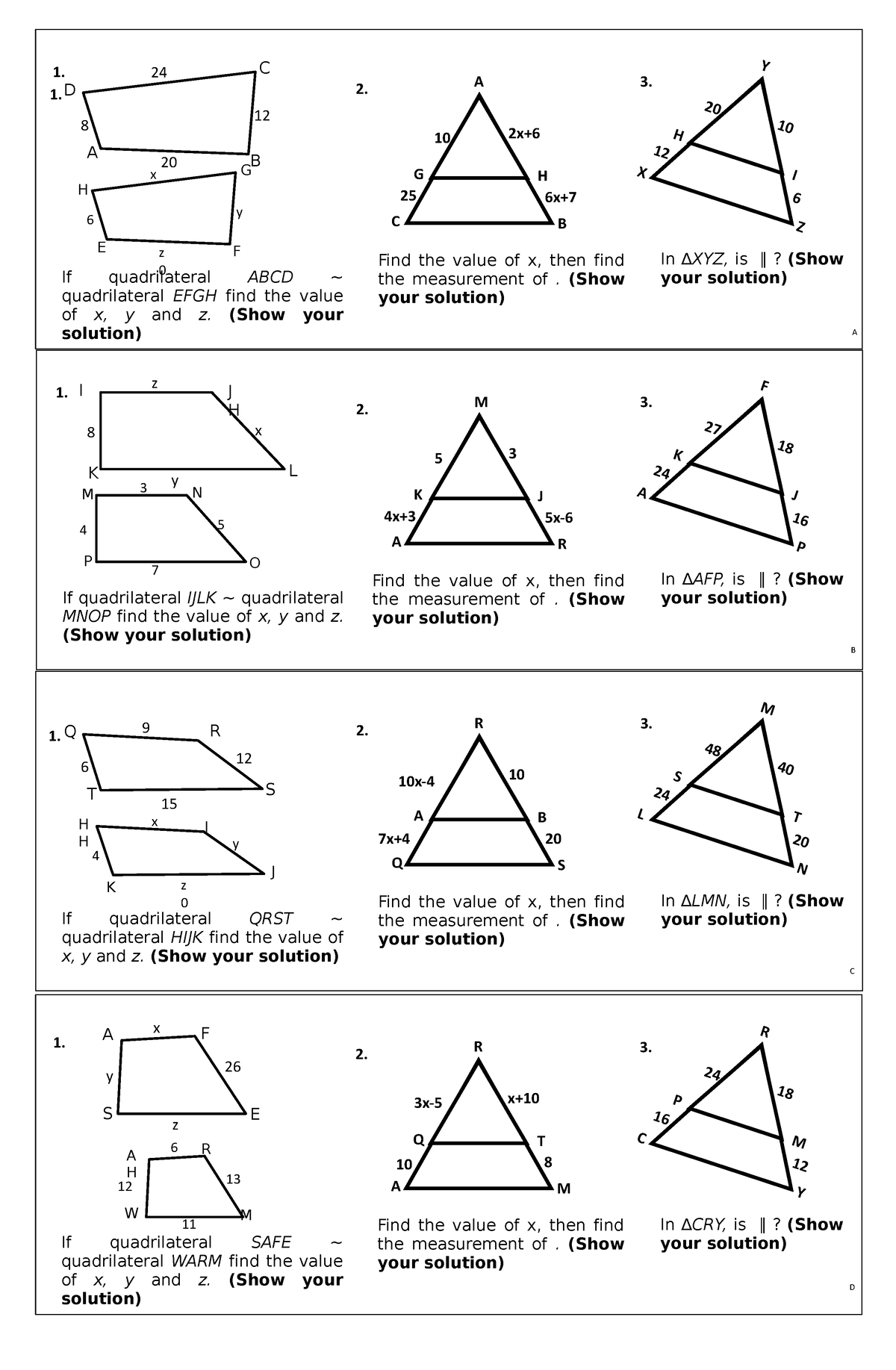 Quiz - D A 24 C 12 20 B 8 H E x G y z F 0 6 If quadrilateral ABCD ...