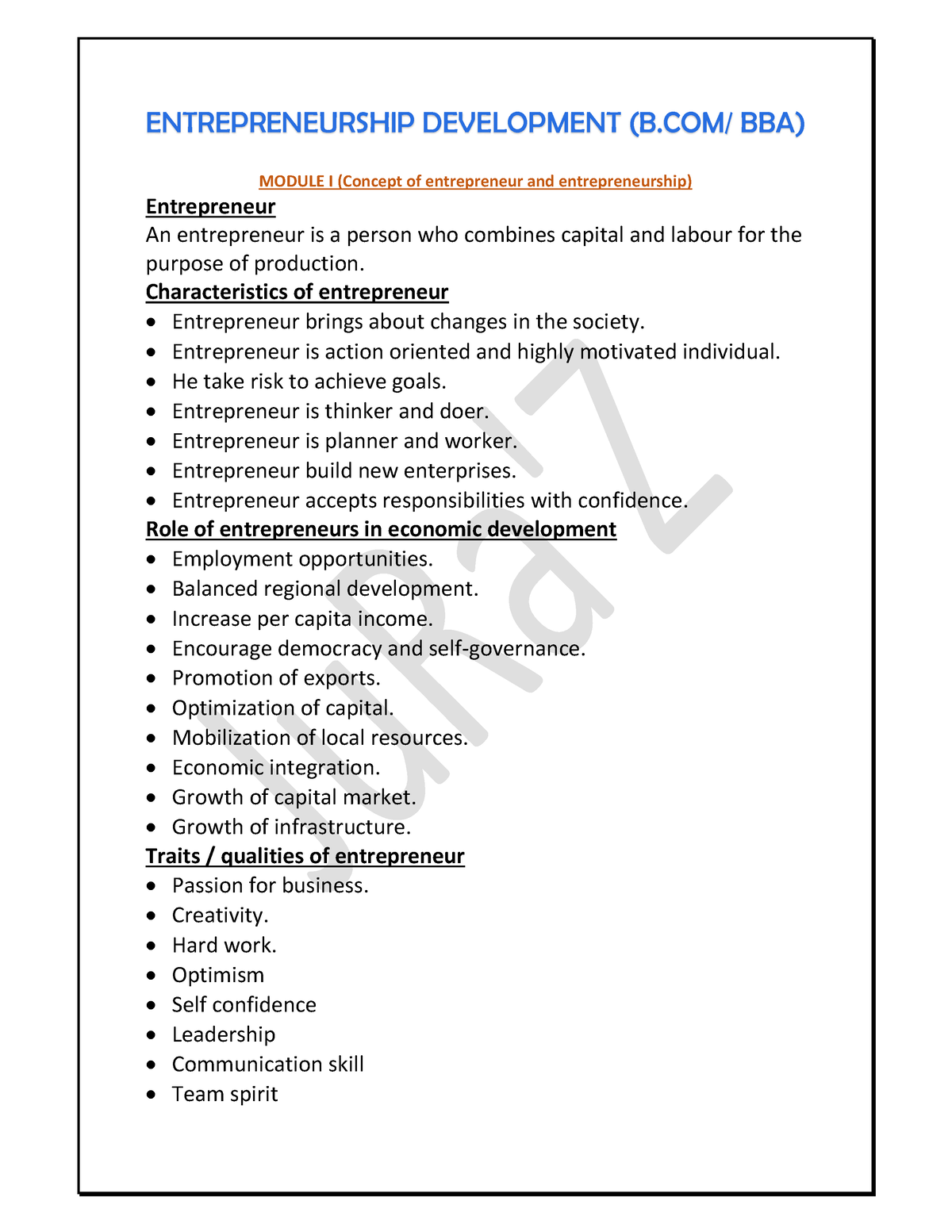 4 5864230419041357385 - ENTREPRENEURSHIP DEVELOPMENT (B/ BBA) MODULE I ...