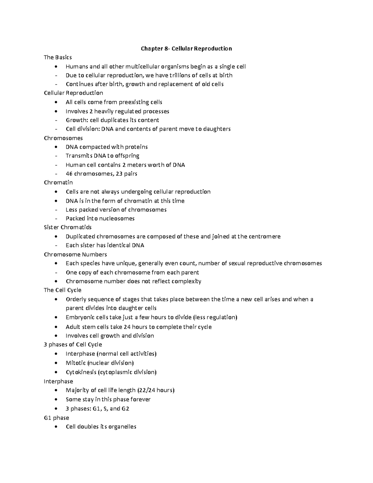 Biology Test 3, Chapter 8 - Chapter 8- Cellular Reproduction The Basics ...