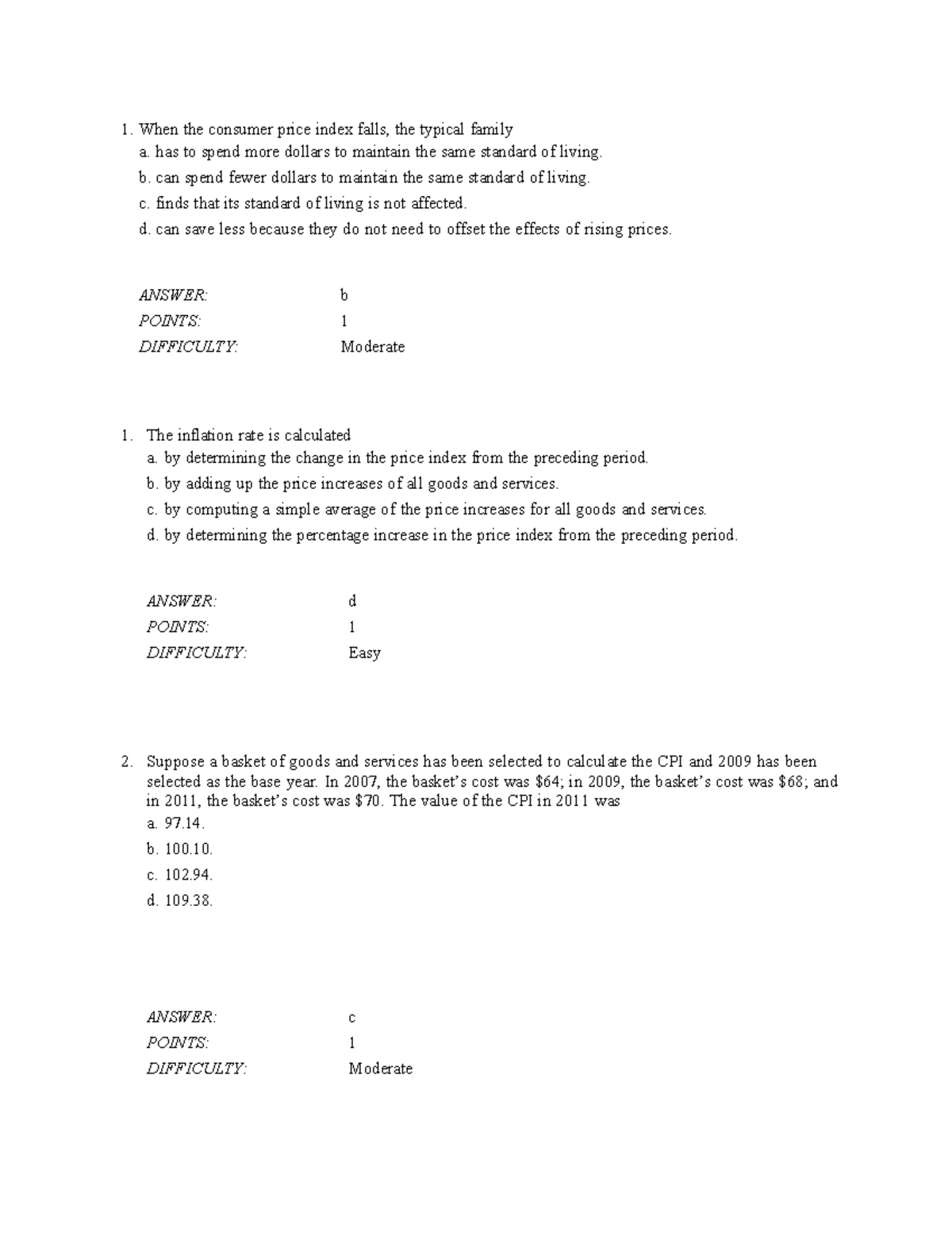 CPI Practice Questions - 1. When the consumer price index falls, the ...