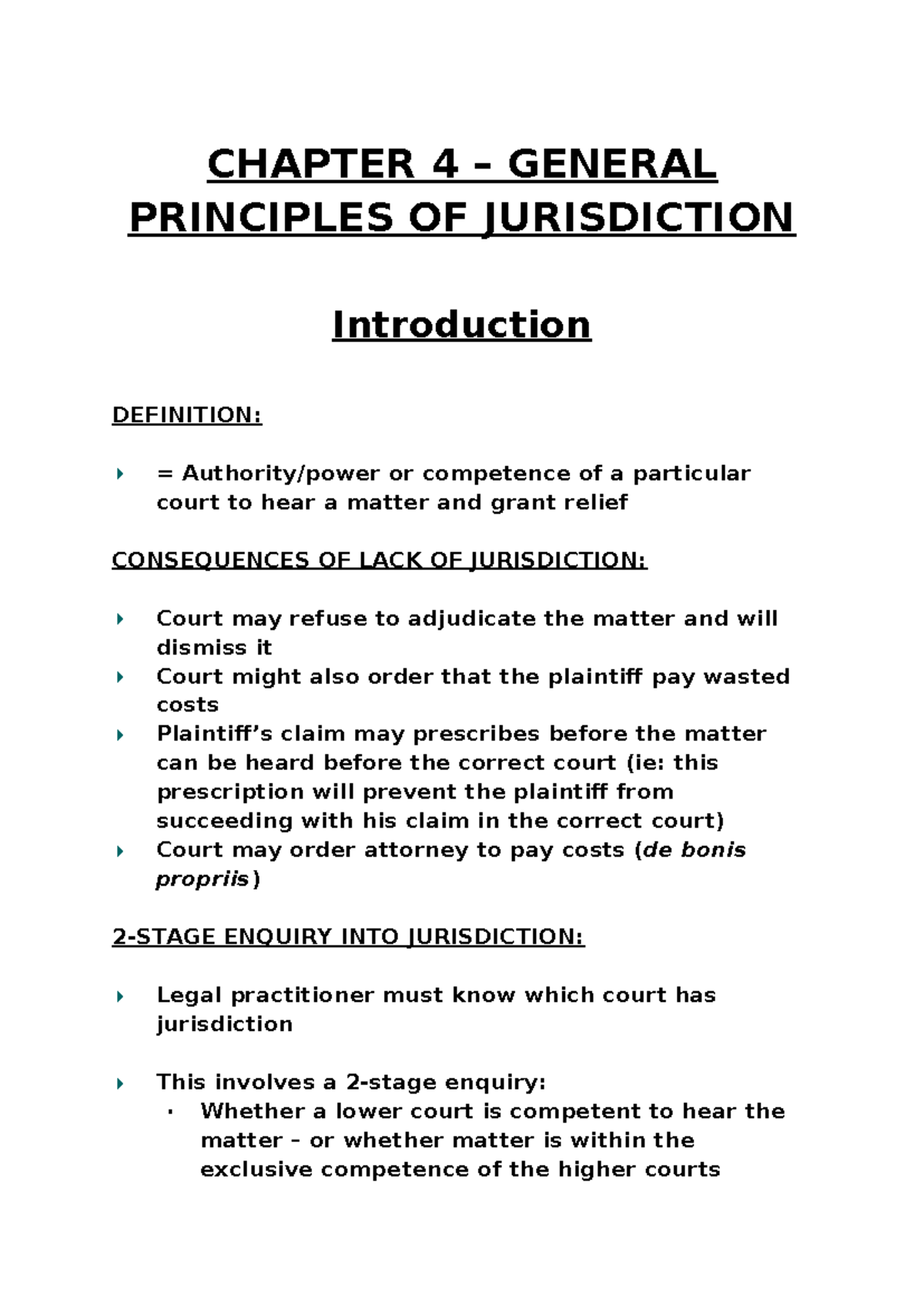 Chapter 4 - Notes - CHAPTER 4 – GENERAL PRINCIPLES OF JURISDICTION ...